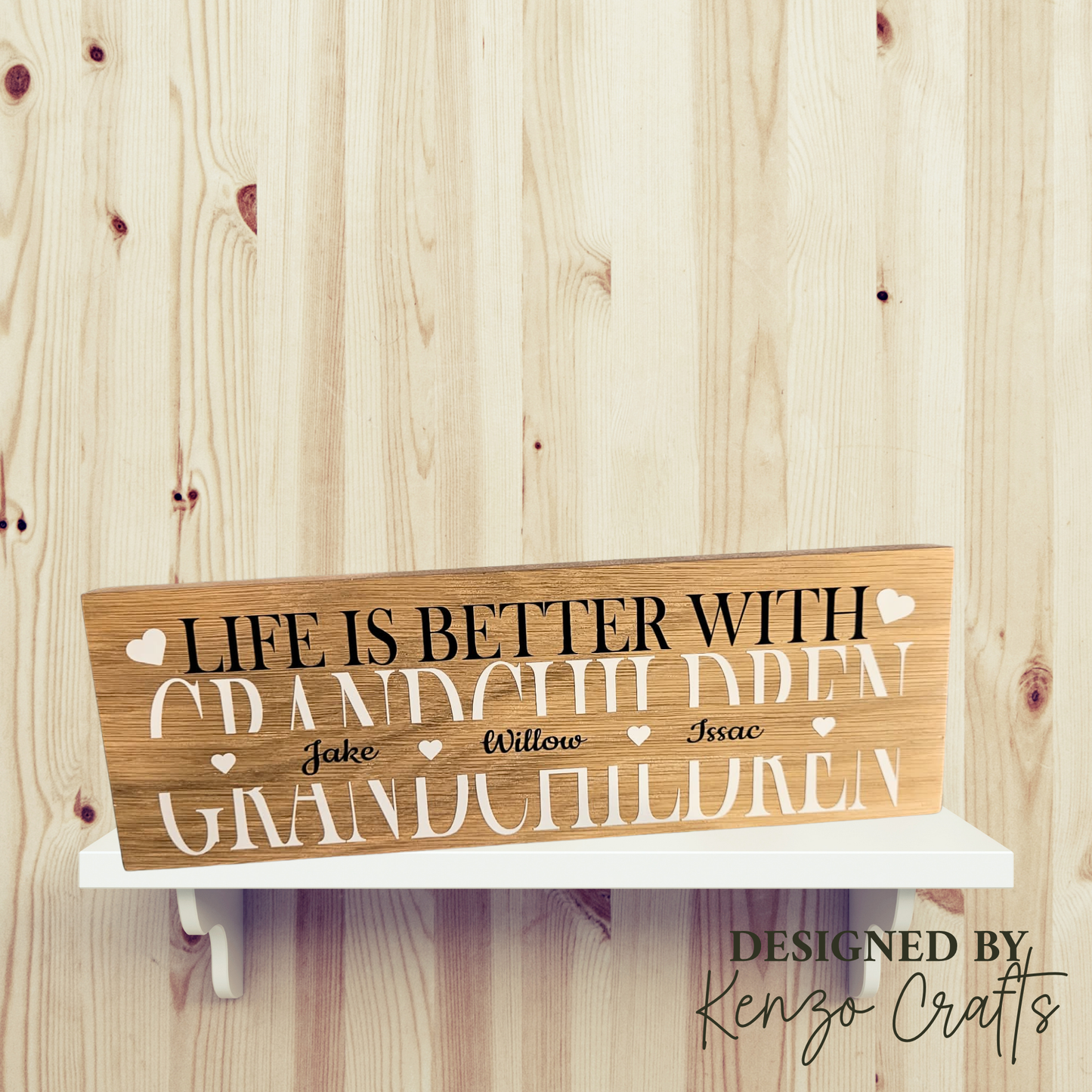 Personalised Grandchildren Plaque – Handmade Oak Shelf Sitter Gift