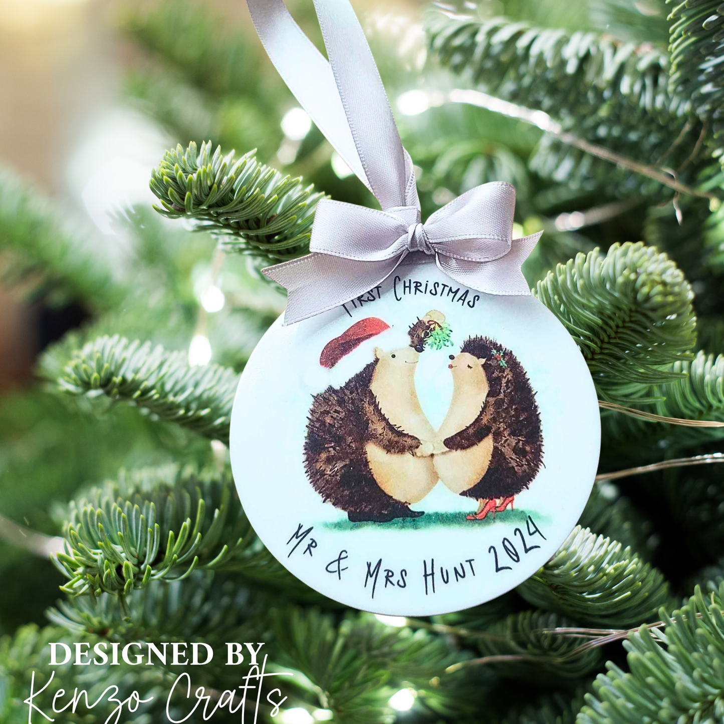 Personalised First Christmas Married Hedgehog Acrylic Bauble - Letterbox Gift