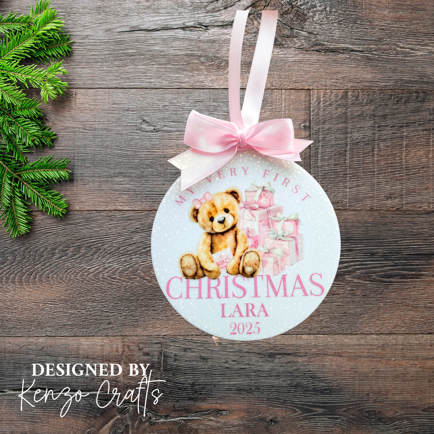 Personalised Baby's First Christmas Bear 2026 Tree Bauble