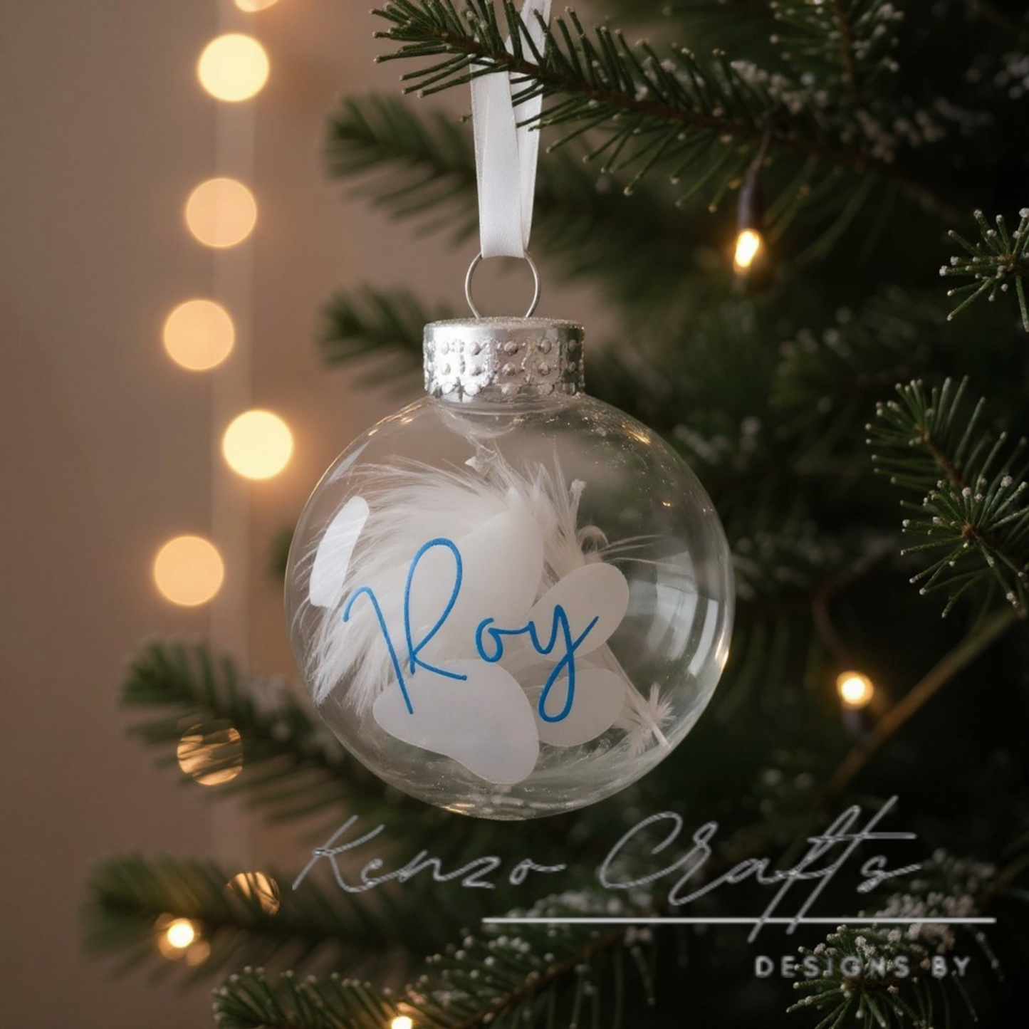 Christmas Feather Personalised Bauble – Pet Loss Memorial