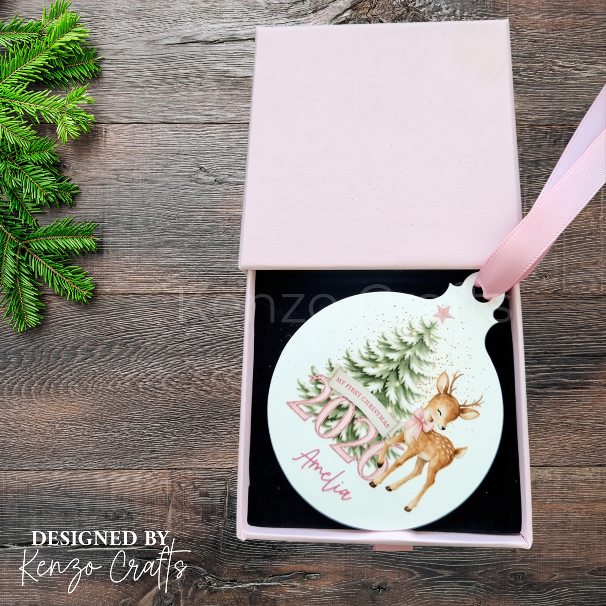 Personalised Baby’s 1st Christmas Deer Bauble 2026 Keepsake