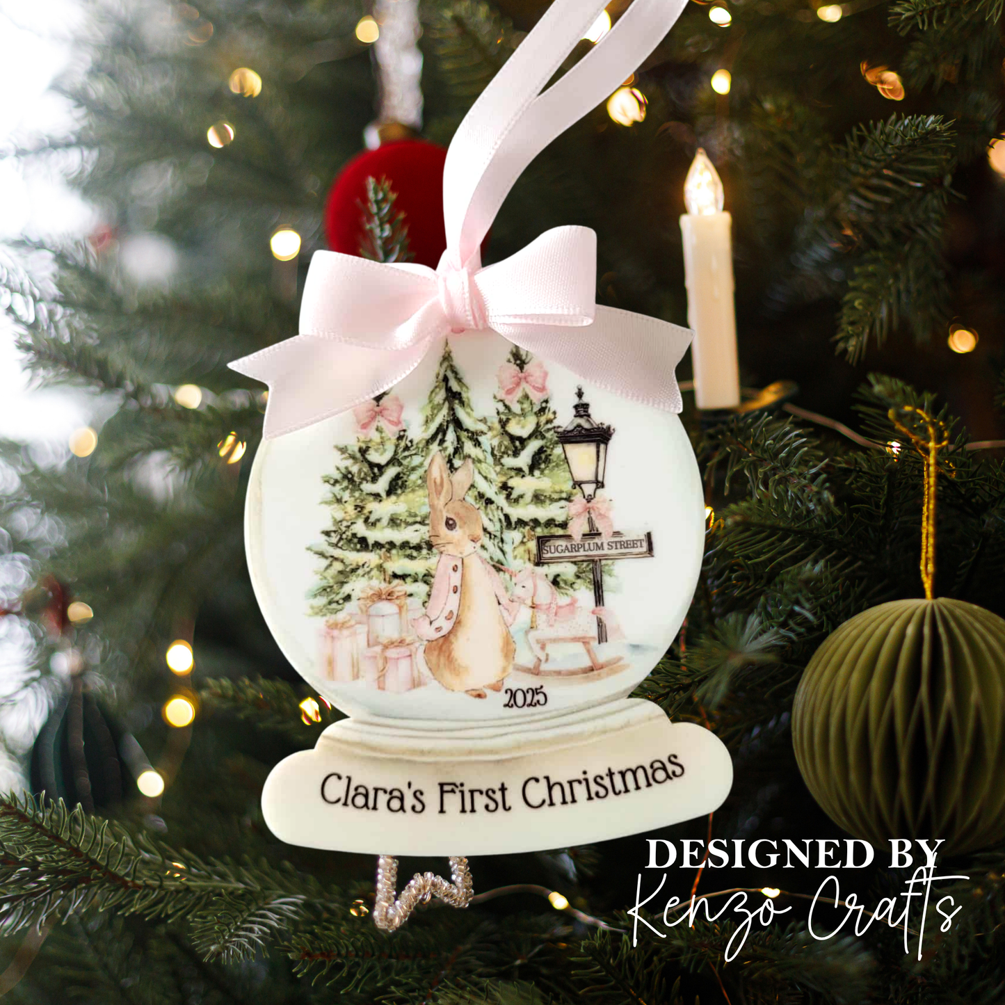Personalised Baby's First Christmas Rabbit Snow Globe Bauble