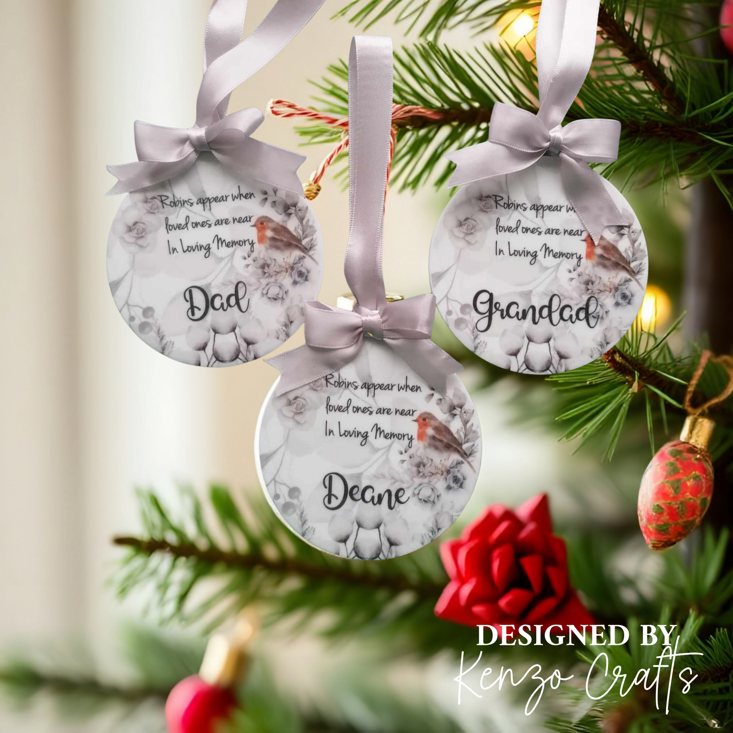 Robins Appear Personalised Memorial Bauble – In Loving Memory Christmas Decoration