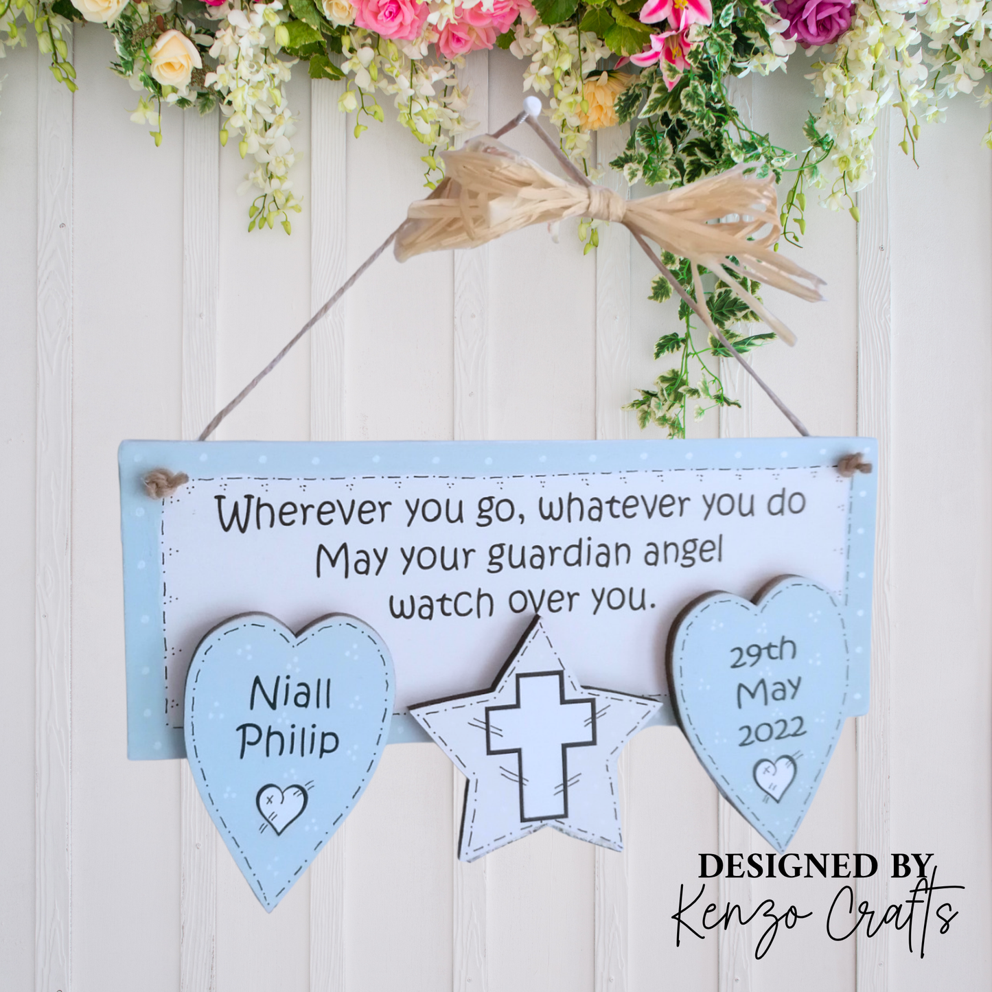 Personalised Christening Keepsake Plaque - Baptism & Naming Day Gift | Kenzo Crafts