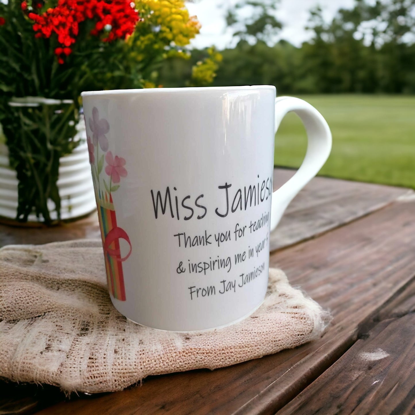 Personalised Teacher Thank You Mug Gift | Pencil Vase Design