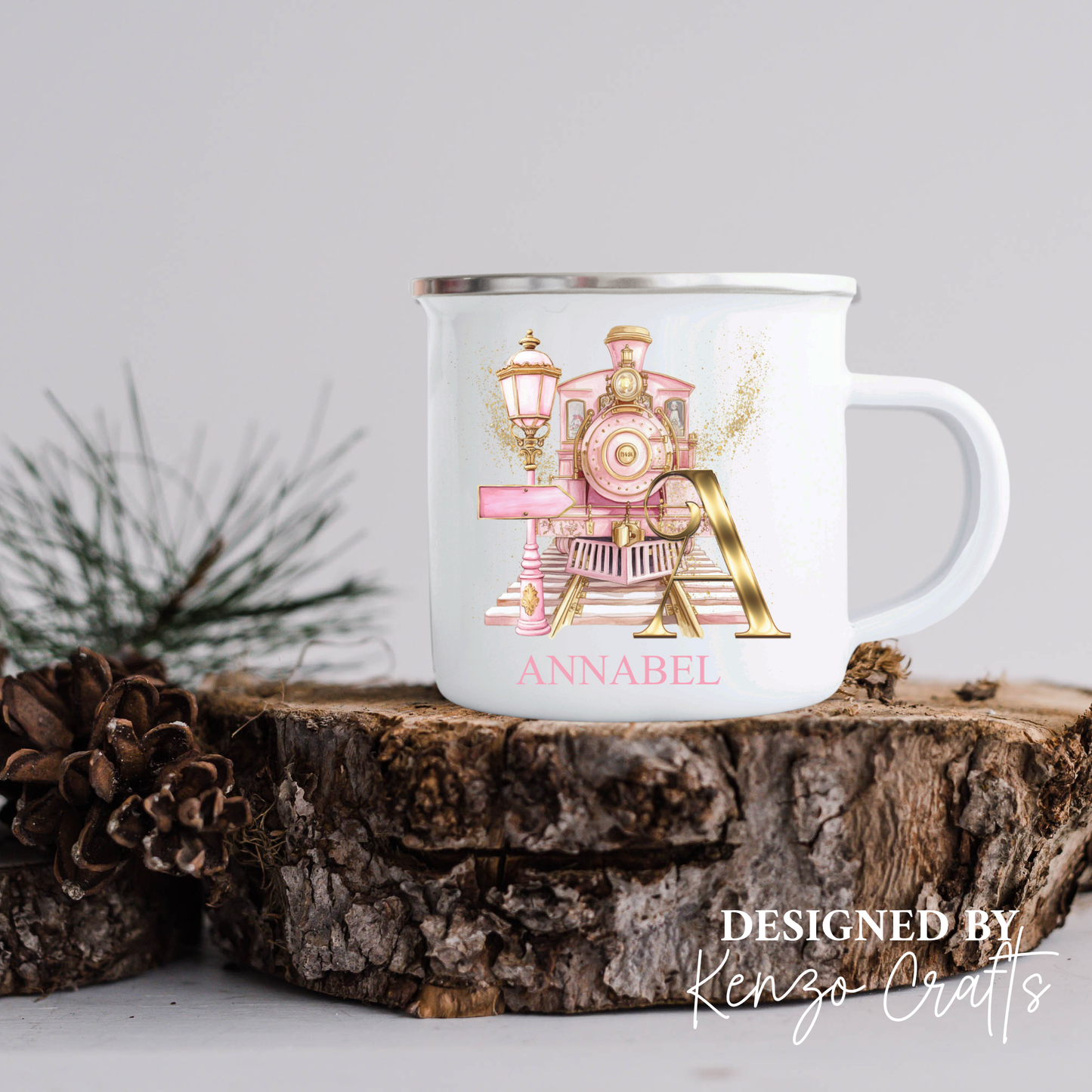 Personalised Children's Christmas Pink Polar Express Enamel Mug