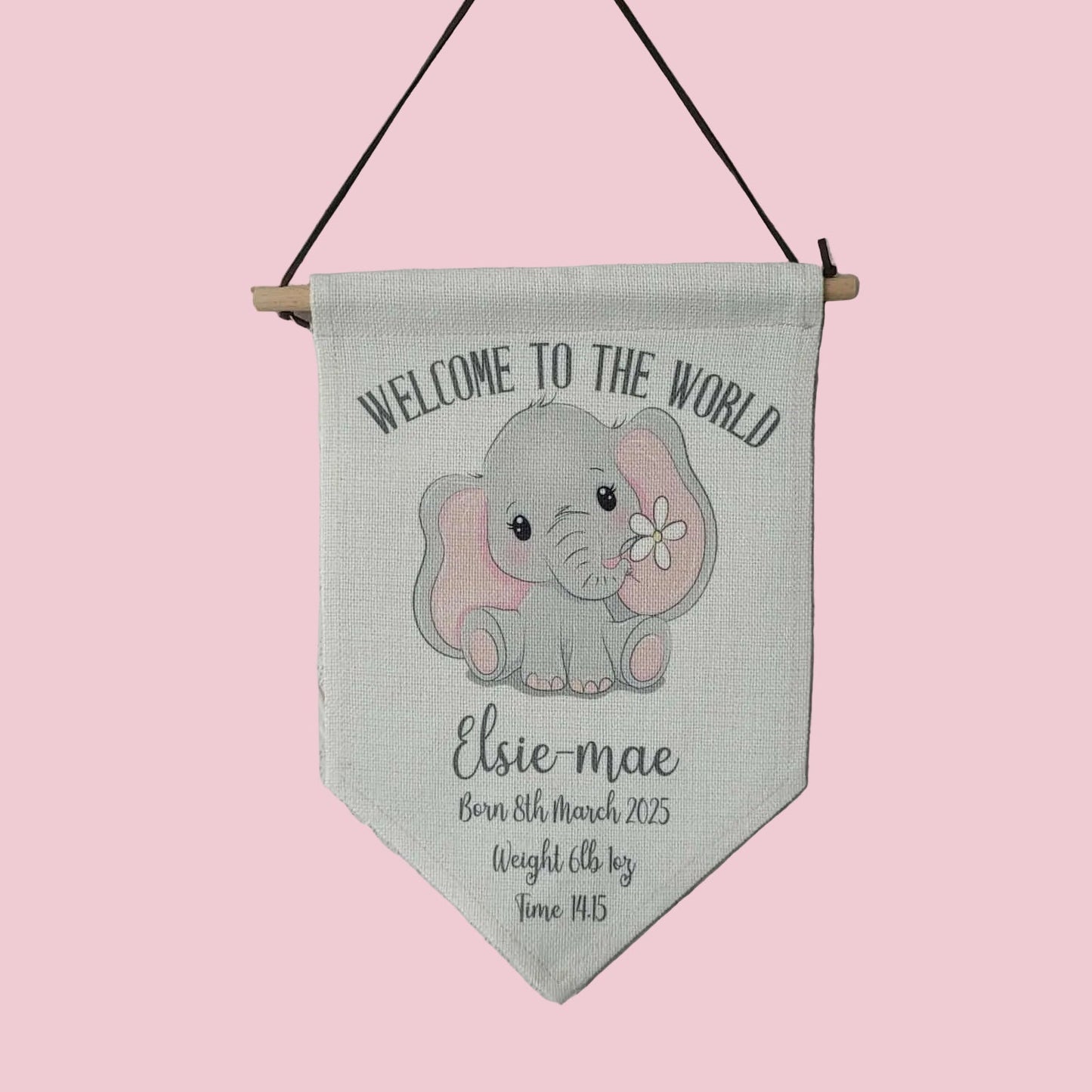Personalised Welcome To The World Linen New Baby Pennant