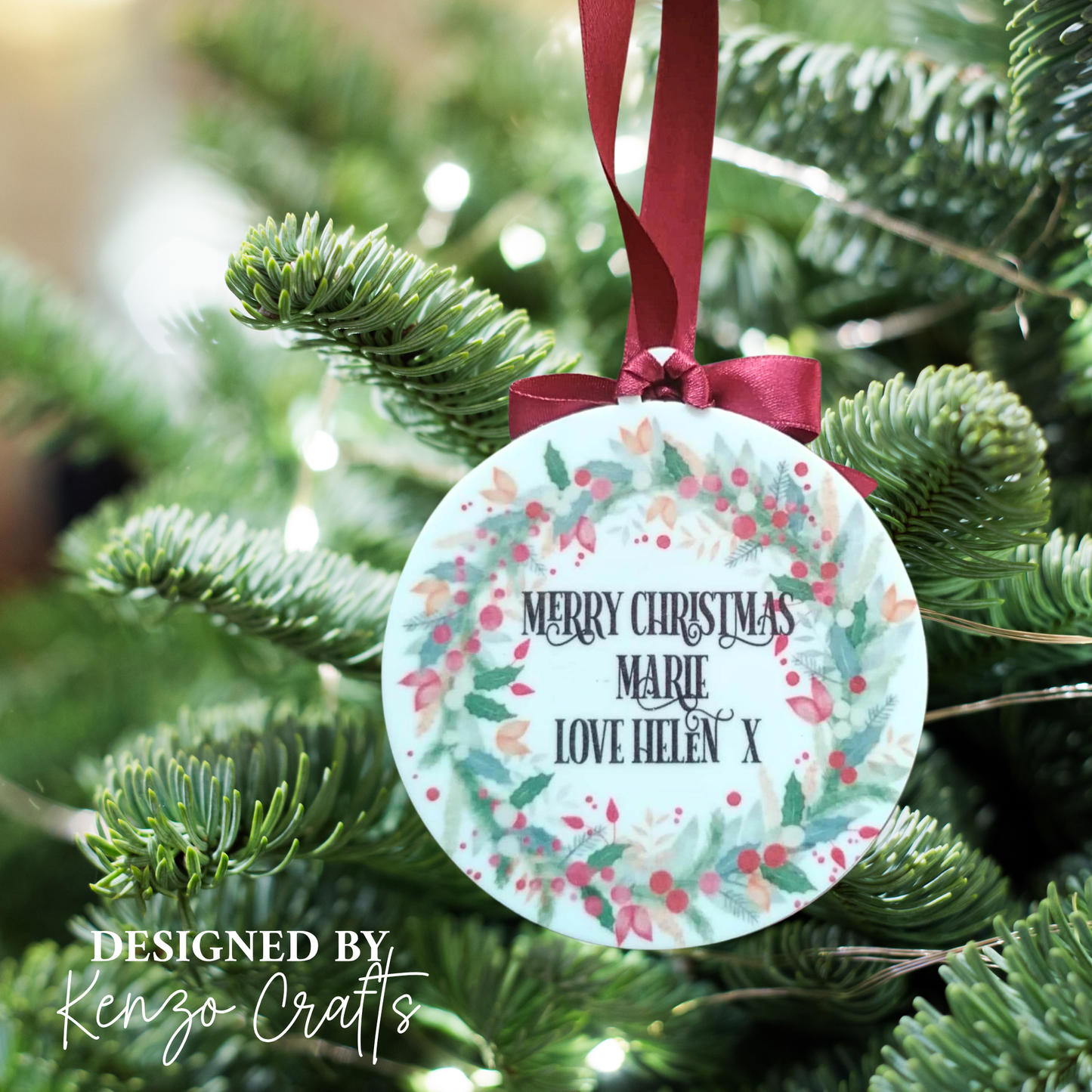 Personalised Friendship Christmas Bauble – Wreath Design Gift