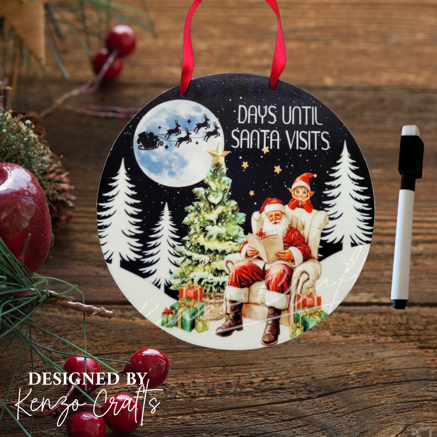 Christmas Countdown Hanging Plaque Decoration - Includes Whiteboard Pen