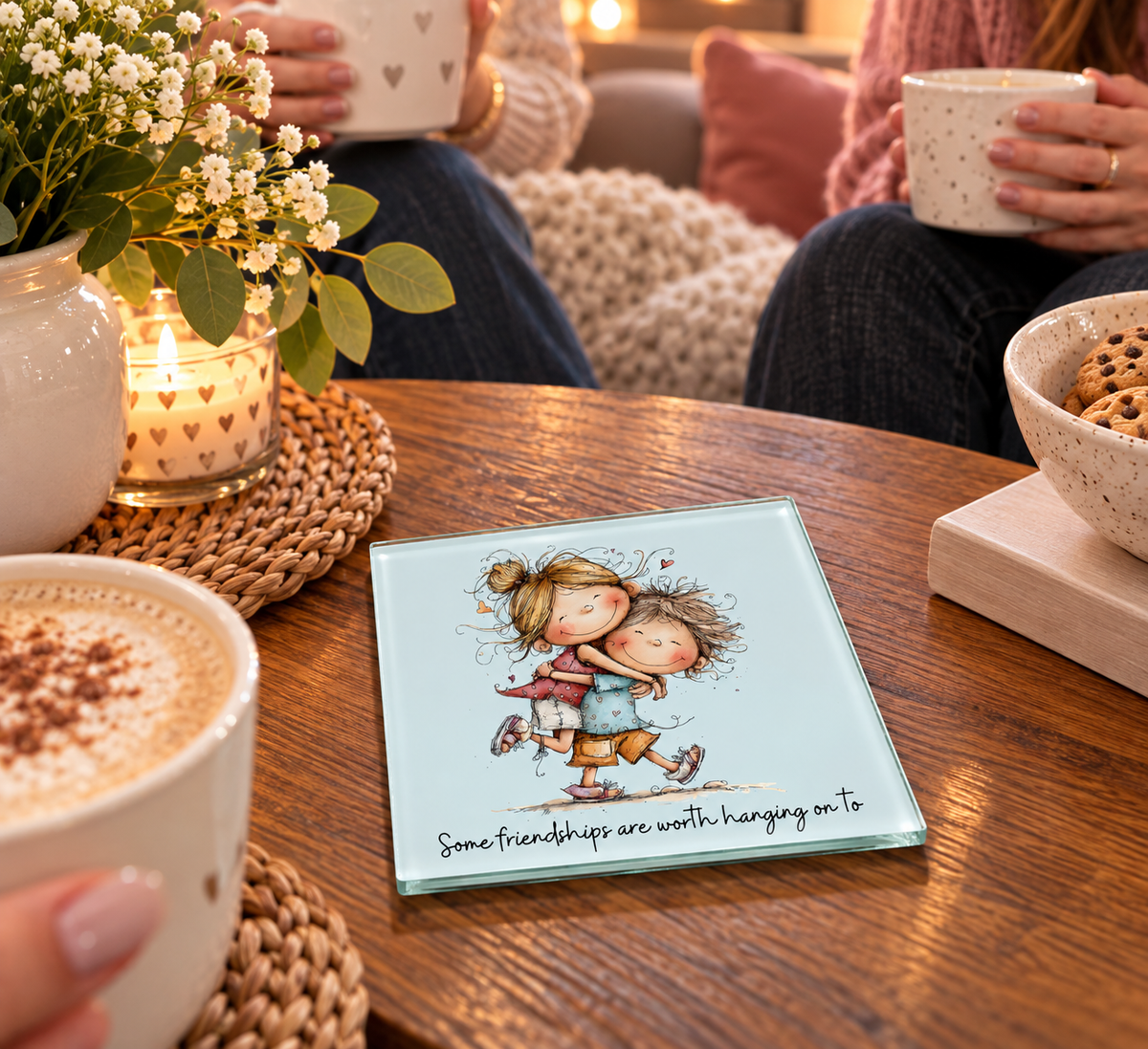 Glass Coasters Celebrating Friendship