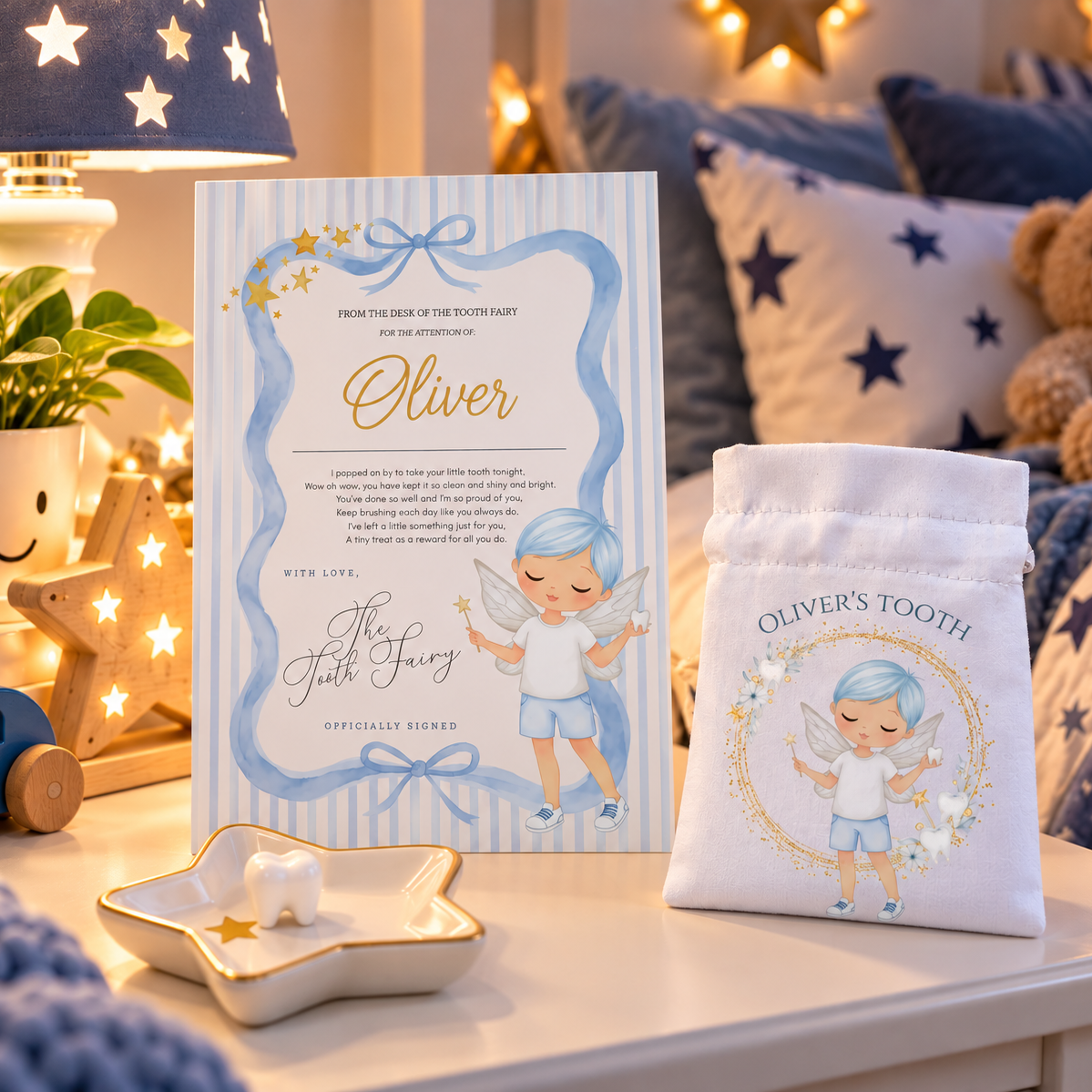 Personalised Tooth Fairy Bundle Includes A4 Certificate & Reusable Bag