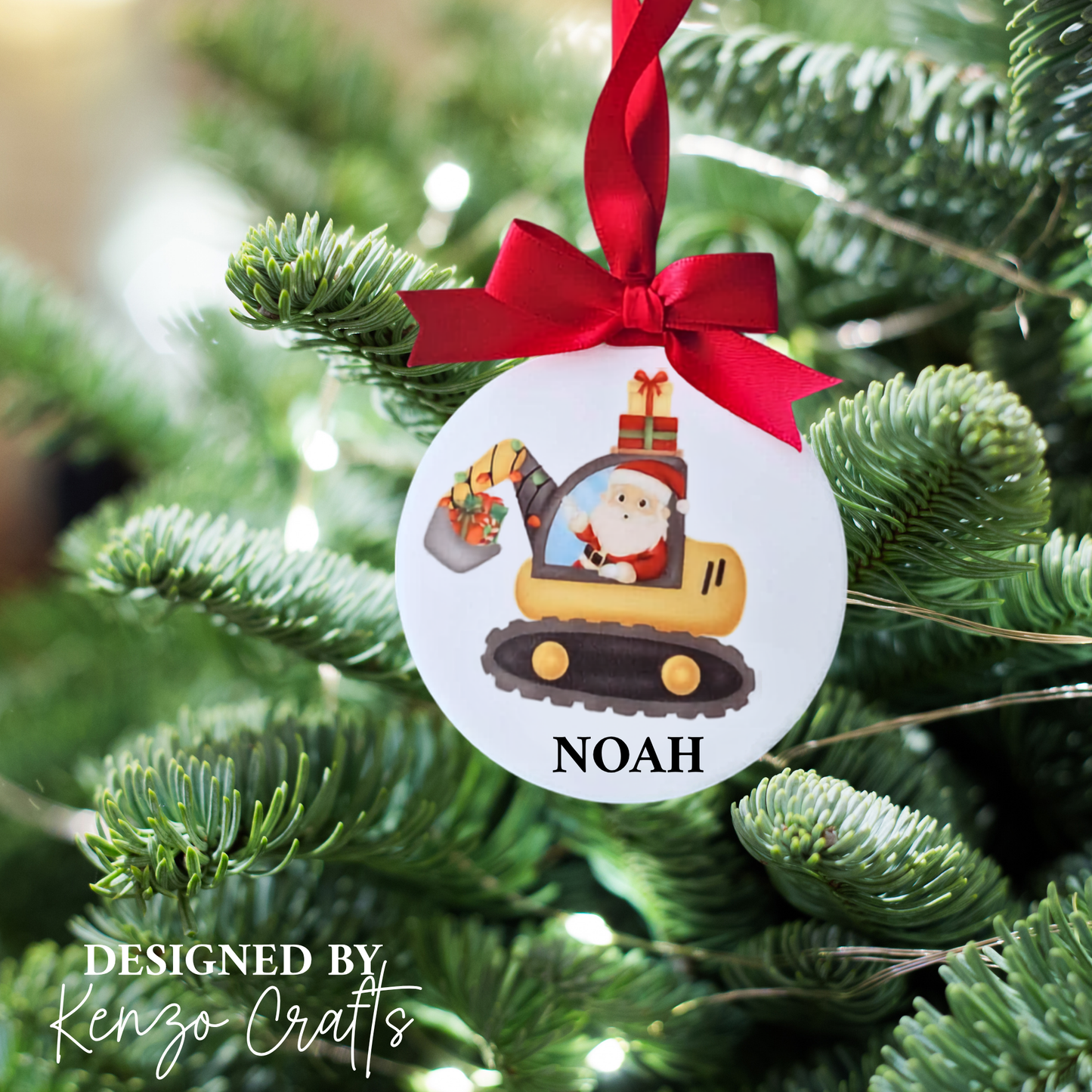 Personalised Construction Vehicle Christmas Bauble - Children's Acrylic Tree Decoration