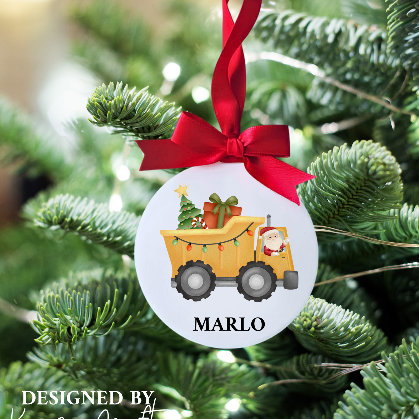 Personalised Construction Vehicle Christmas Bauble - Children's Acrylic Tree Decoration