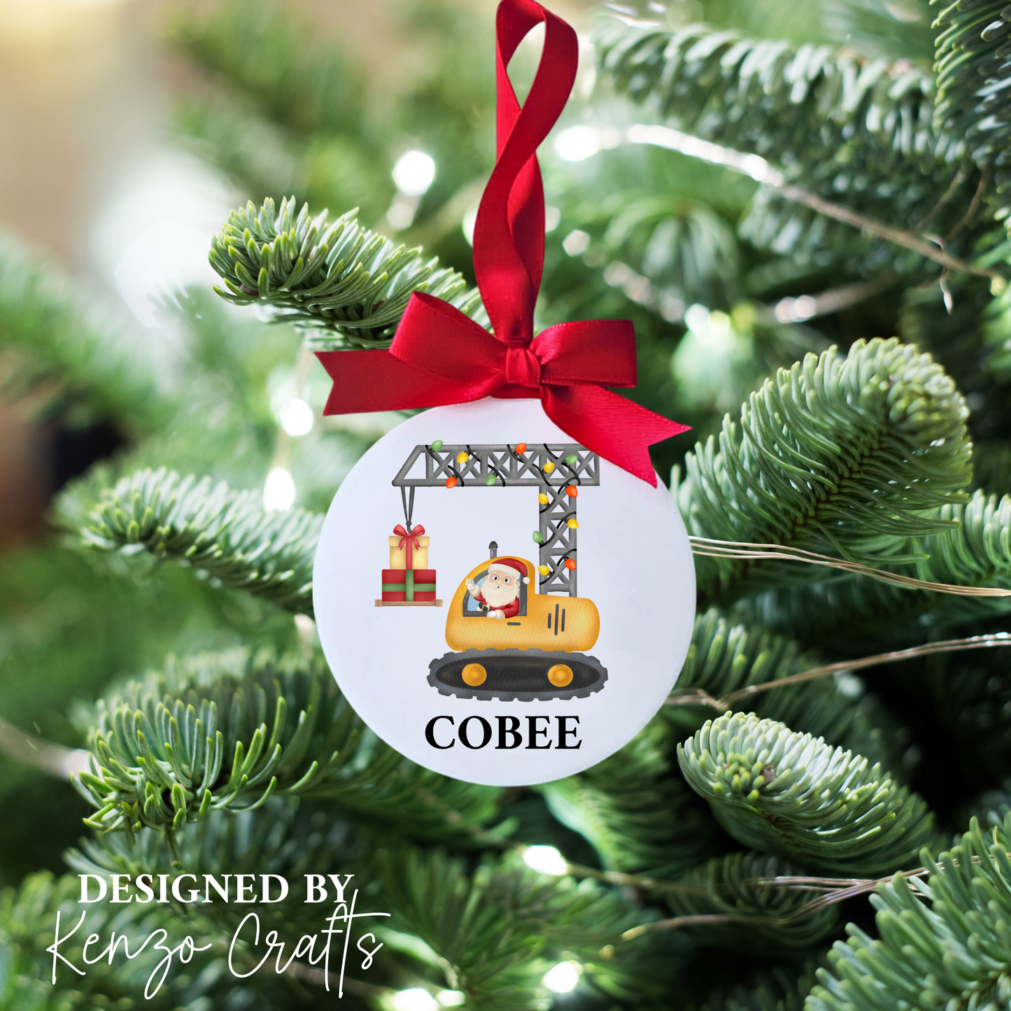 Personalised Construction Vehicle Christmas Bauble - Children's Acrylic Tree Decoration