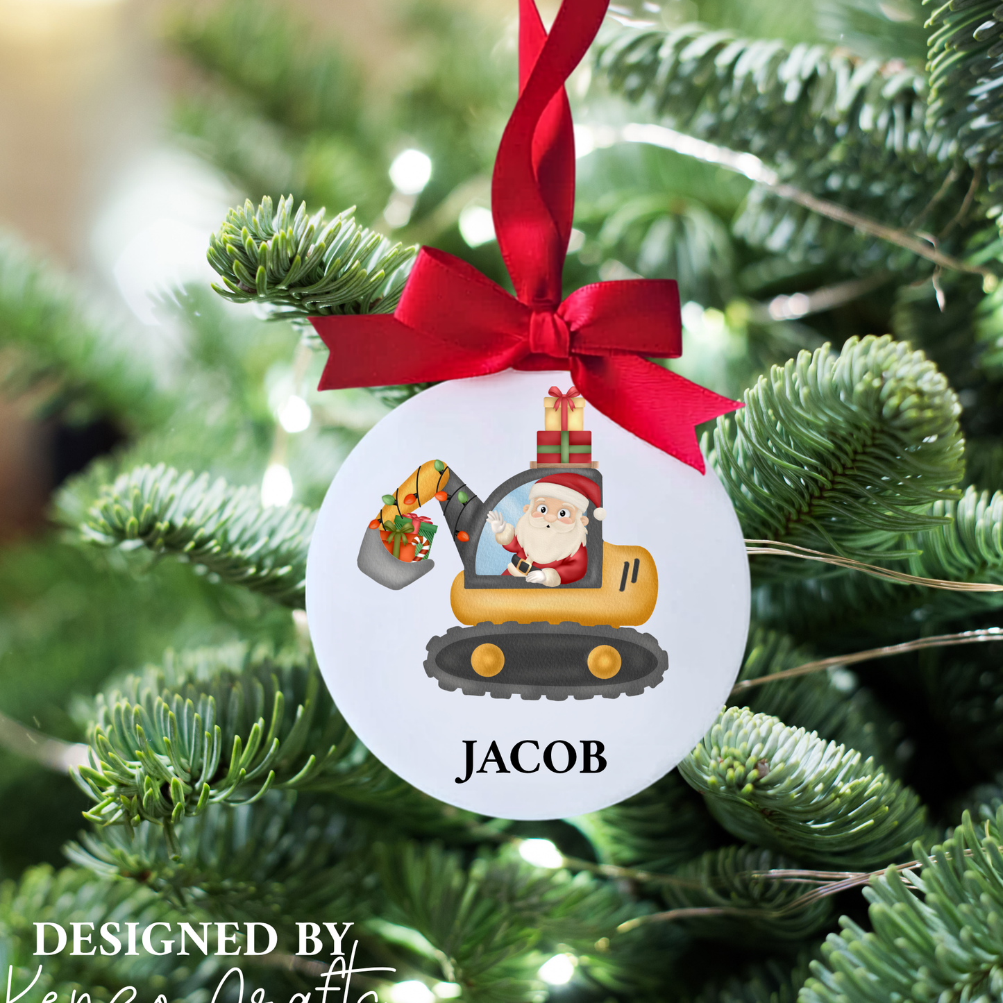 Personalised Construction Vehicle Christmas Bauble - Children's Acrylic Tree Decoration