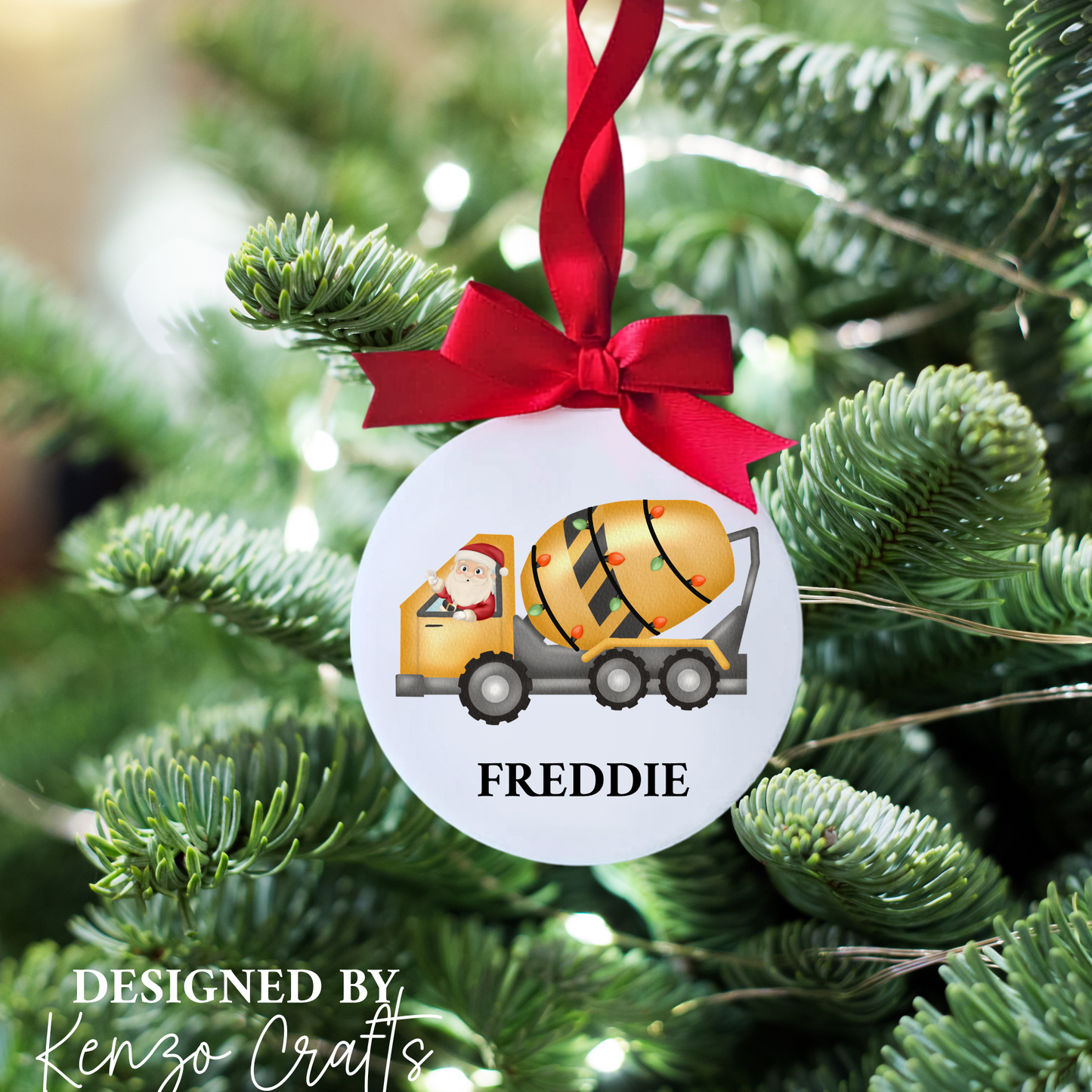 Personalised Construction Vehicle Christmas Bauble - Children's Acrylic Tree Decoration