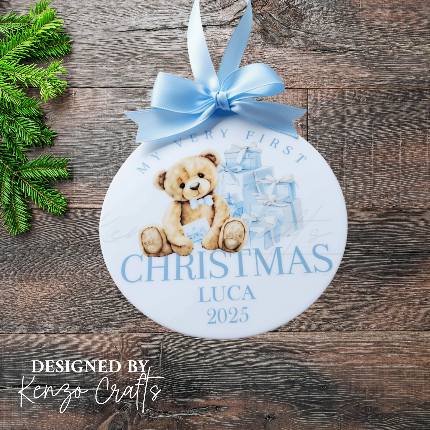 Personalised Baby's First Christmas Bear 2026 Tree Bauble