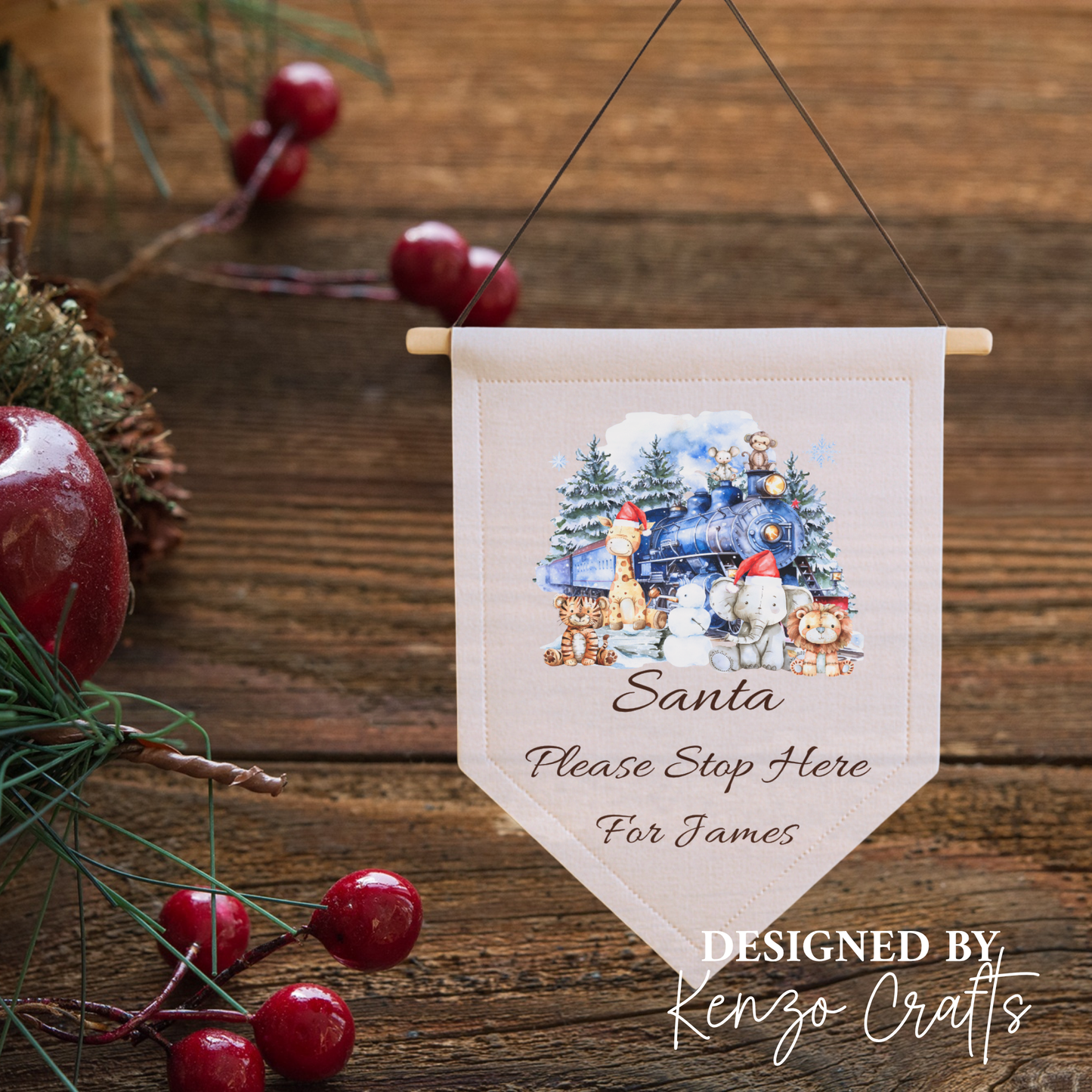 Personalised Santa Please Stop Here Christmas Pennant