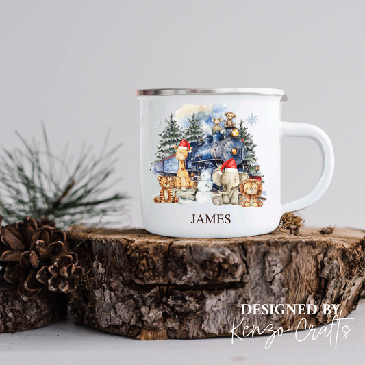 Personalised Children's Christmas Jungle Animals Enamel Mug