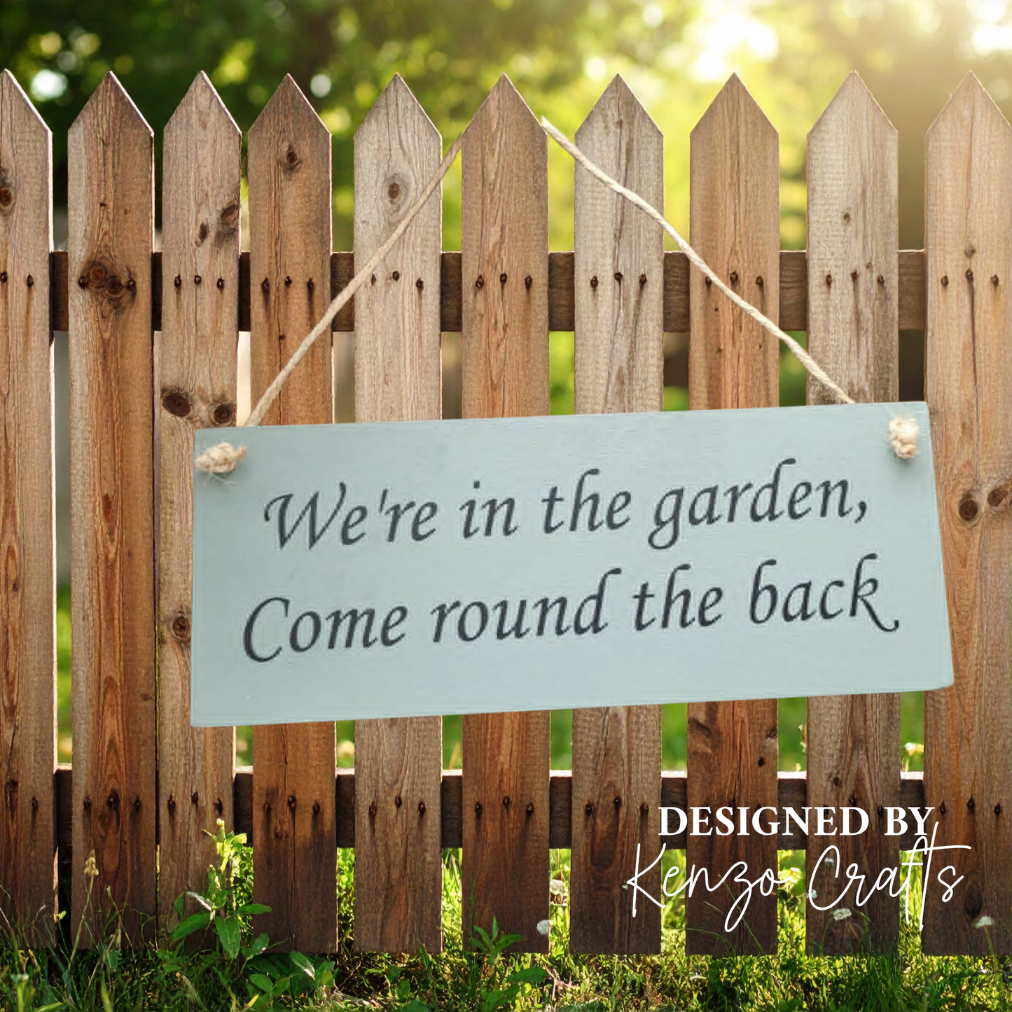 Personalised 'In The Garden' Door Hanger Sign | Handmade Wooden Plaque