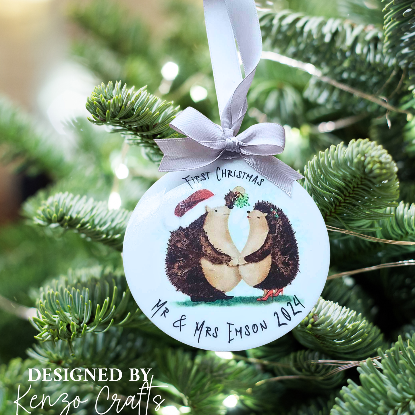 Personalised First Christmas Married Hedgehog Acrylic Bauble - Letterbox Gift