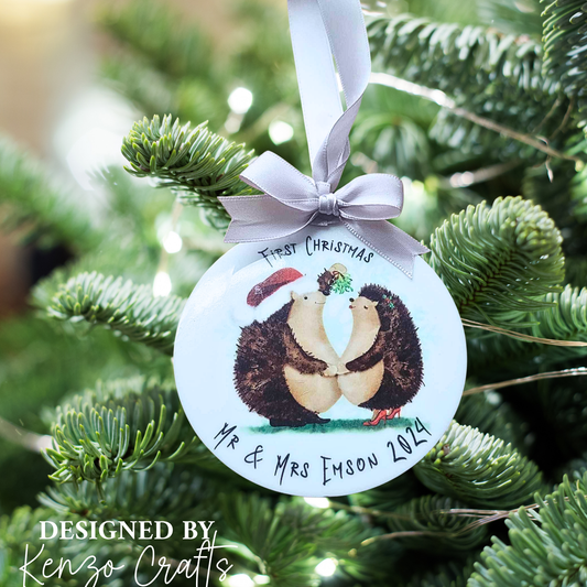 Personalised First Christmas Married Hedgehog Acrylic Bauble - Letterbox Gift