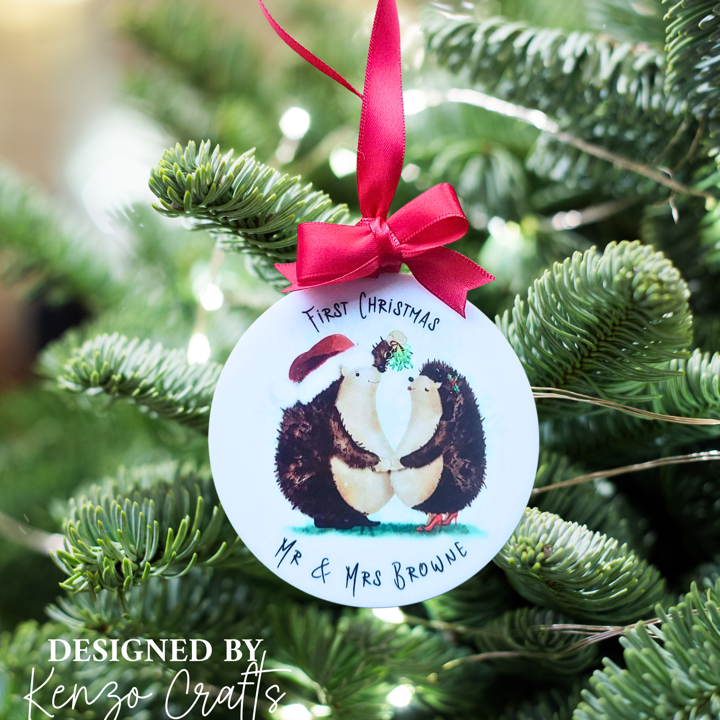 Personalised First Christmas Married Hedgehog Acrylic Bauble - Letterbox Gift
