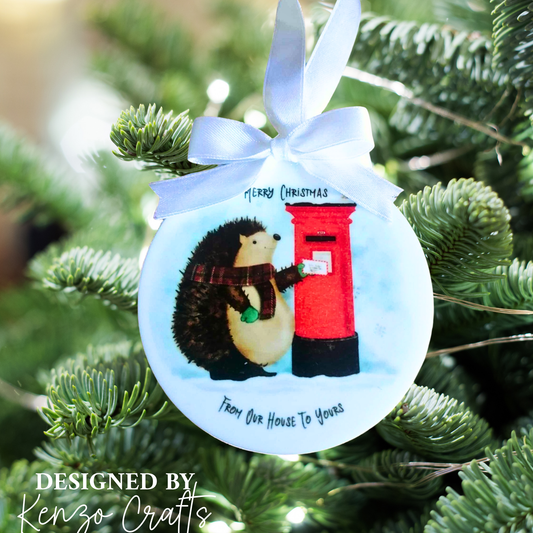 Personalised Hedgehog Letterbox Christmas Tree Bauble - From Our House to Yours