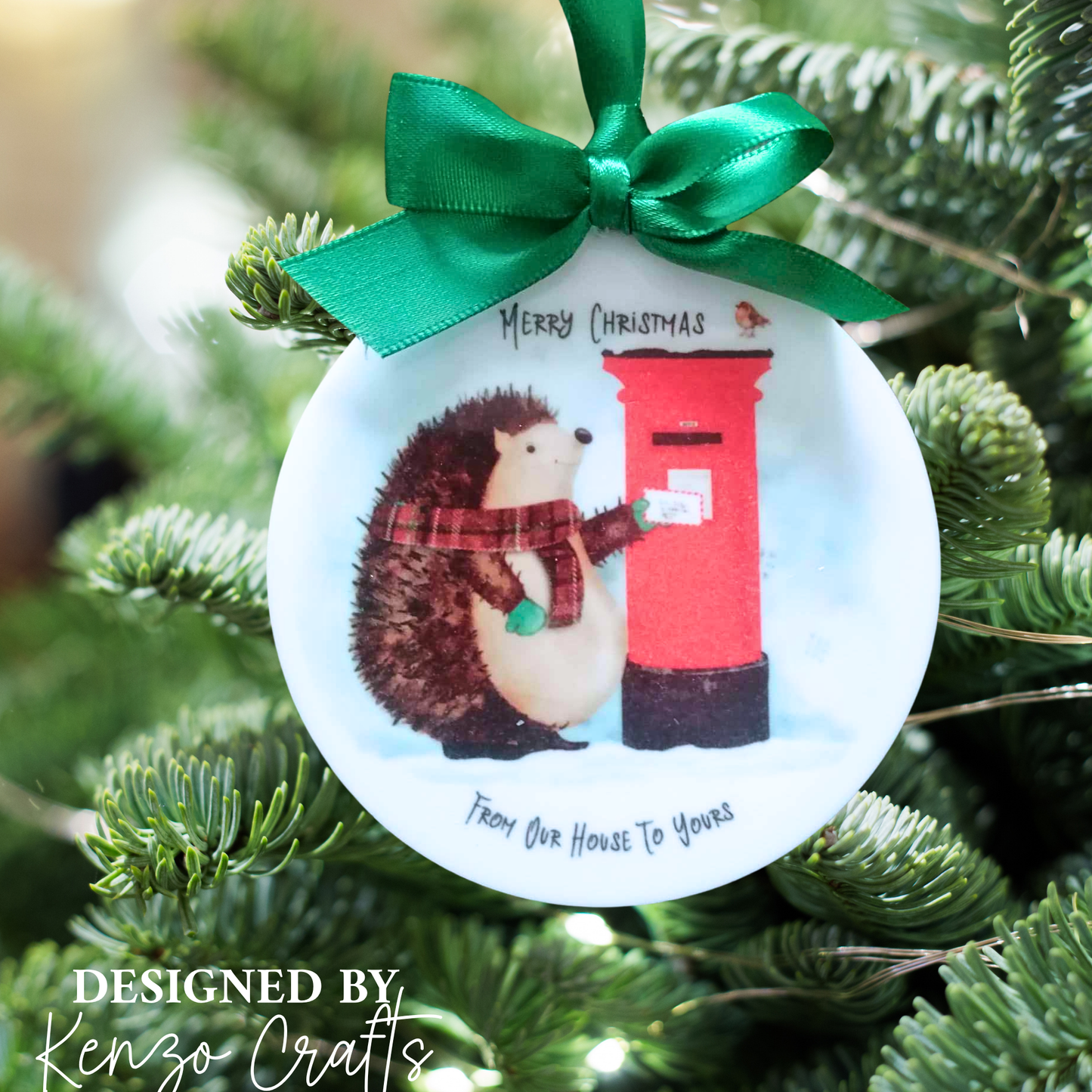 Personalised Hedgehog Letterbox Christmas Tree Bauble - From Our House to Yours