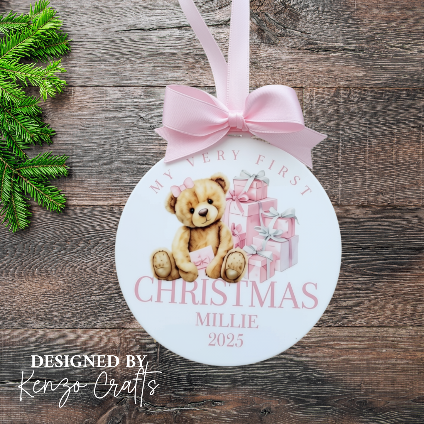 Personalised Baby's First Christmas Bear 2026 Tree Bauble