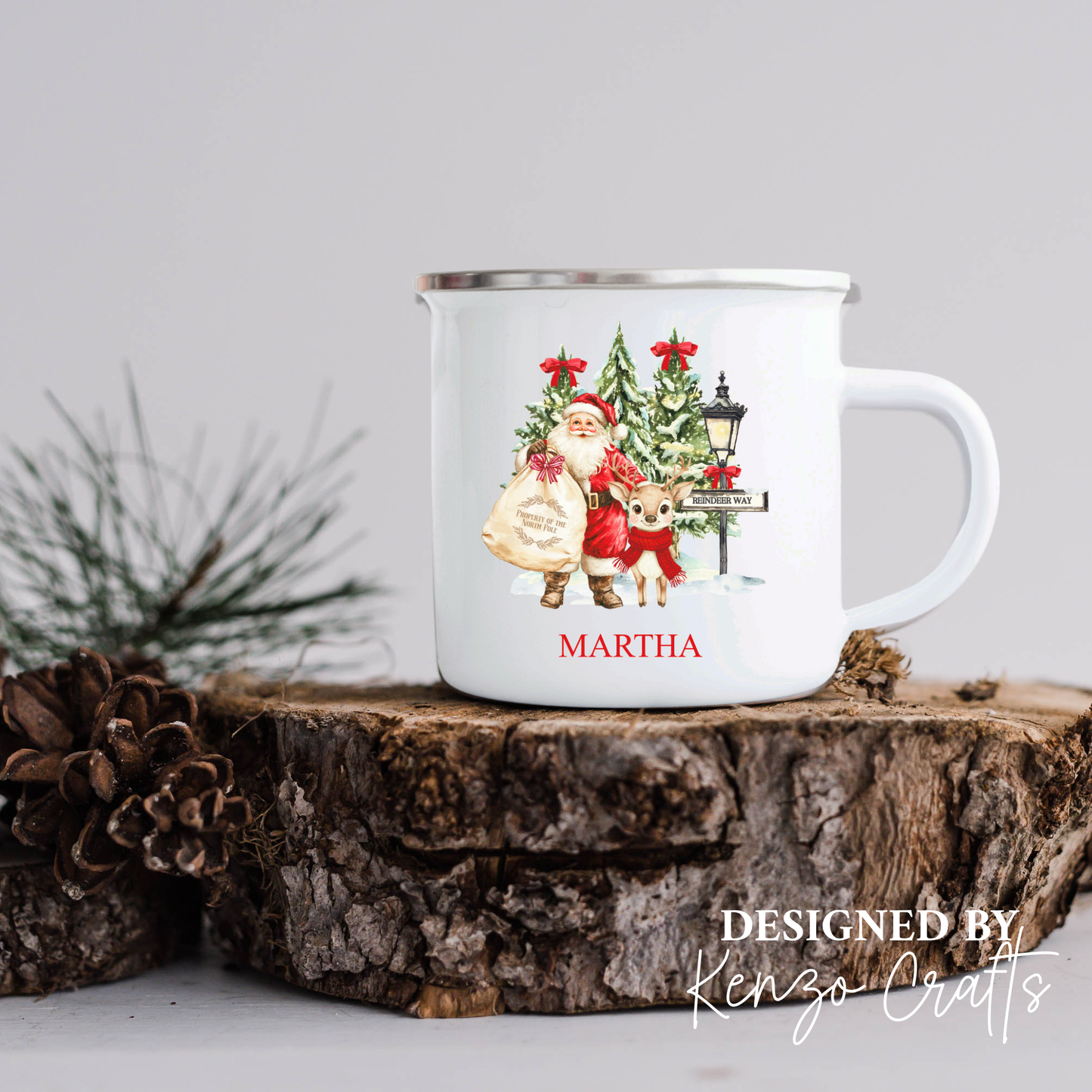 Personalised Children's Christmas Santa Sack Enamel Mug