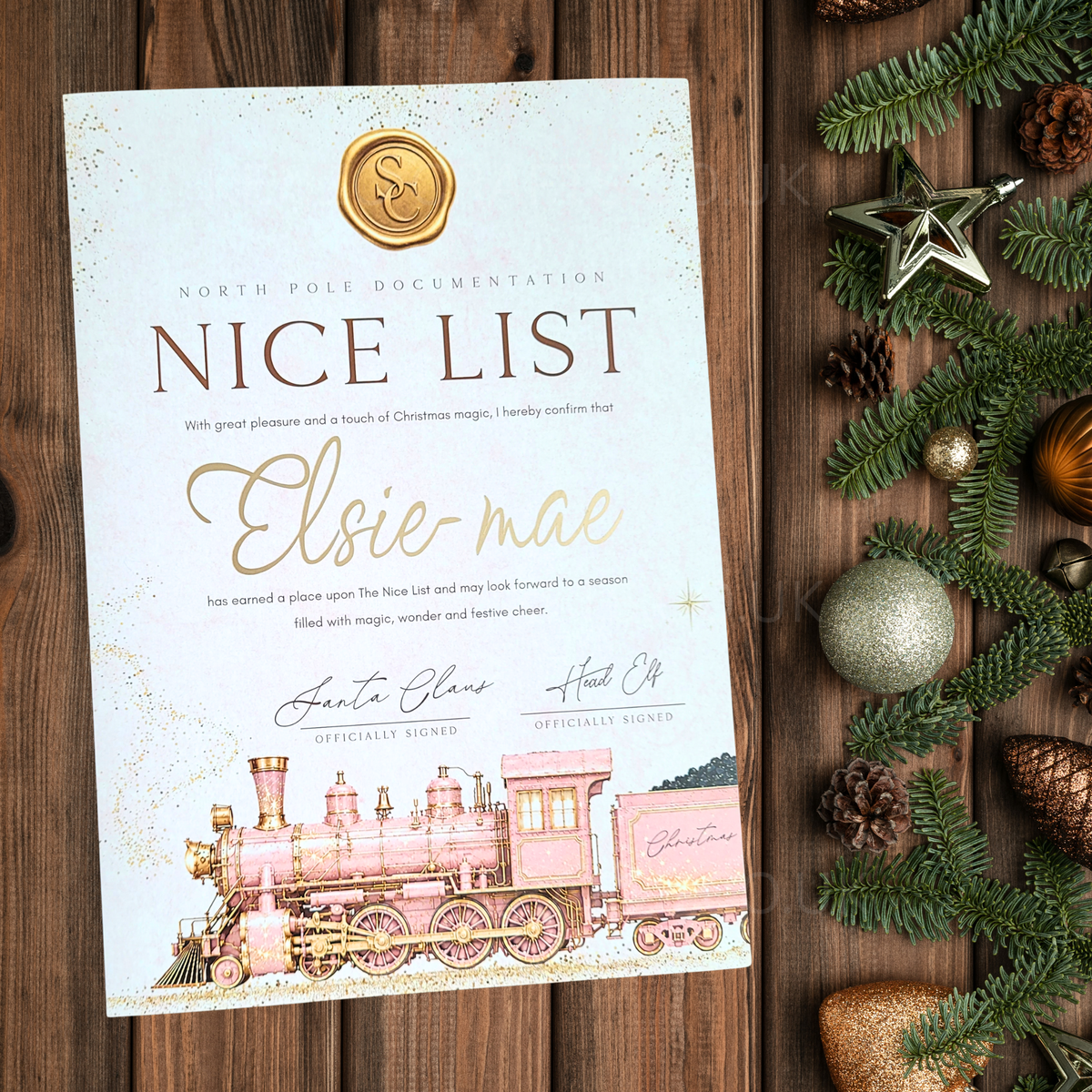 Personalised Nice List Certificate | North Pole Express Train
