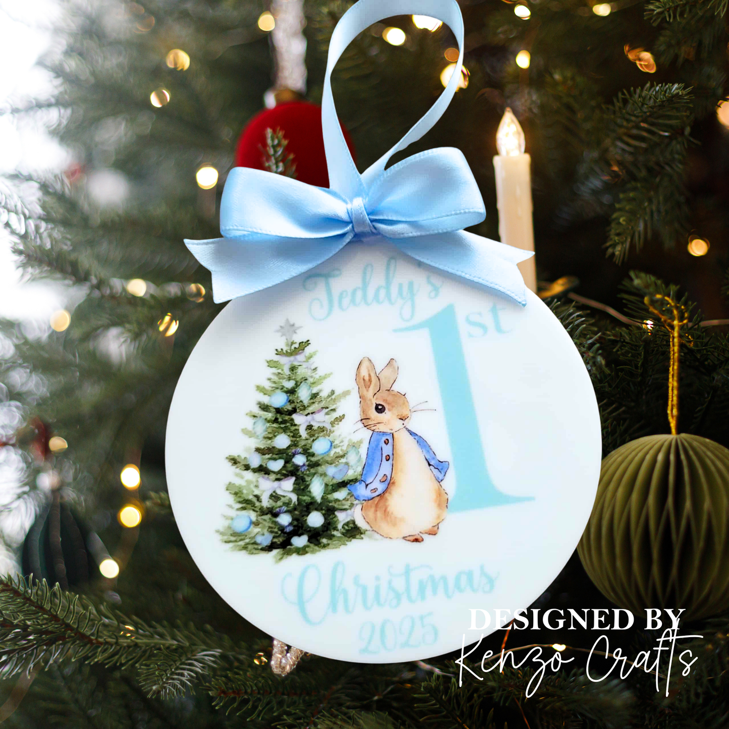 Personalised Baby's First Christmas Rabbit Bauble – Keepsake Decoration