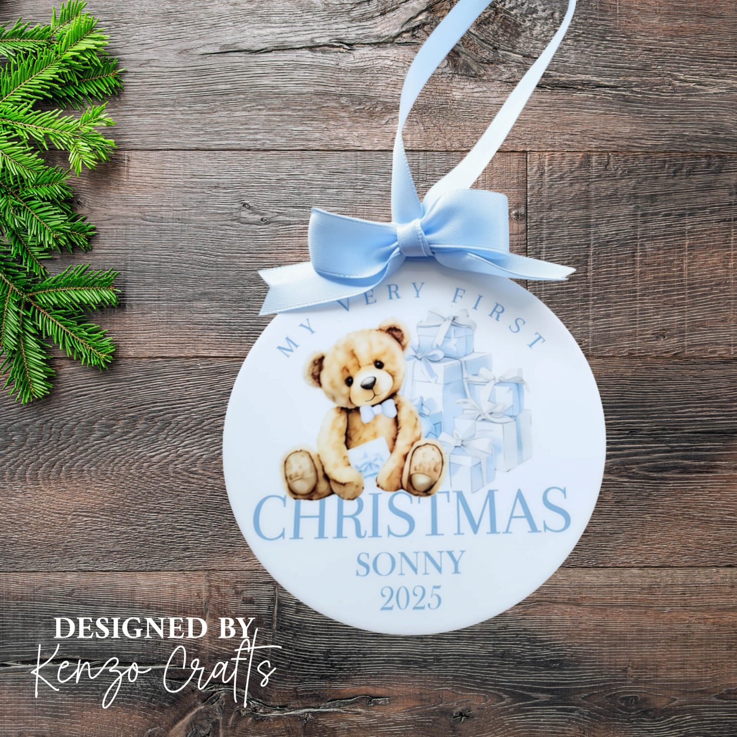 Personalised Baby's First Christmas Bear 2026 Tree Bauble