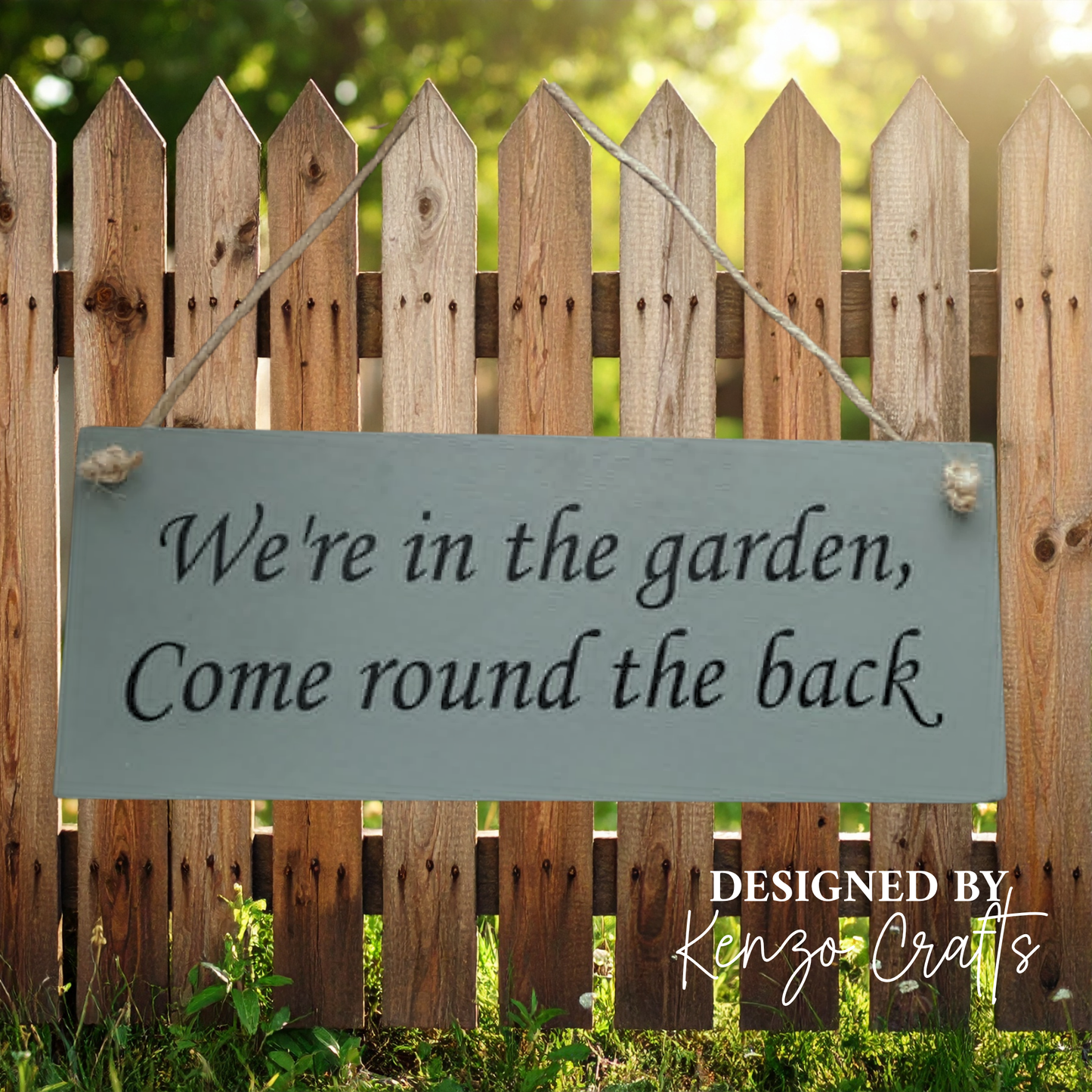 Personalised 'In The Garden' Door Hanger Sign | Handmade Wooden Plaque