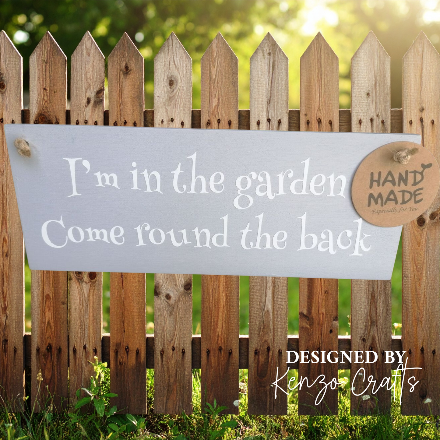 Personalised 'In The Garden' Door Hanger Sign | Handmade Wooden Plaque