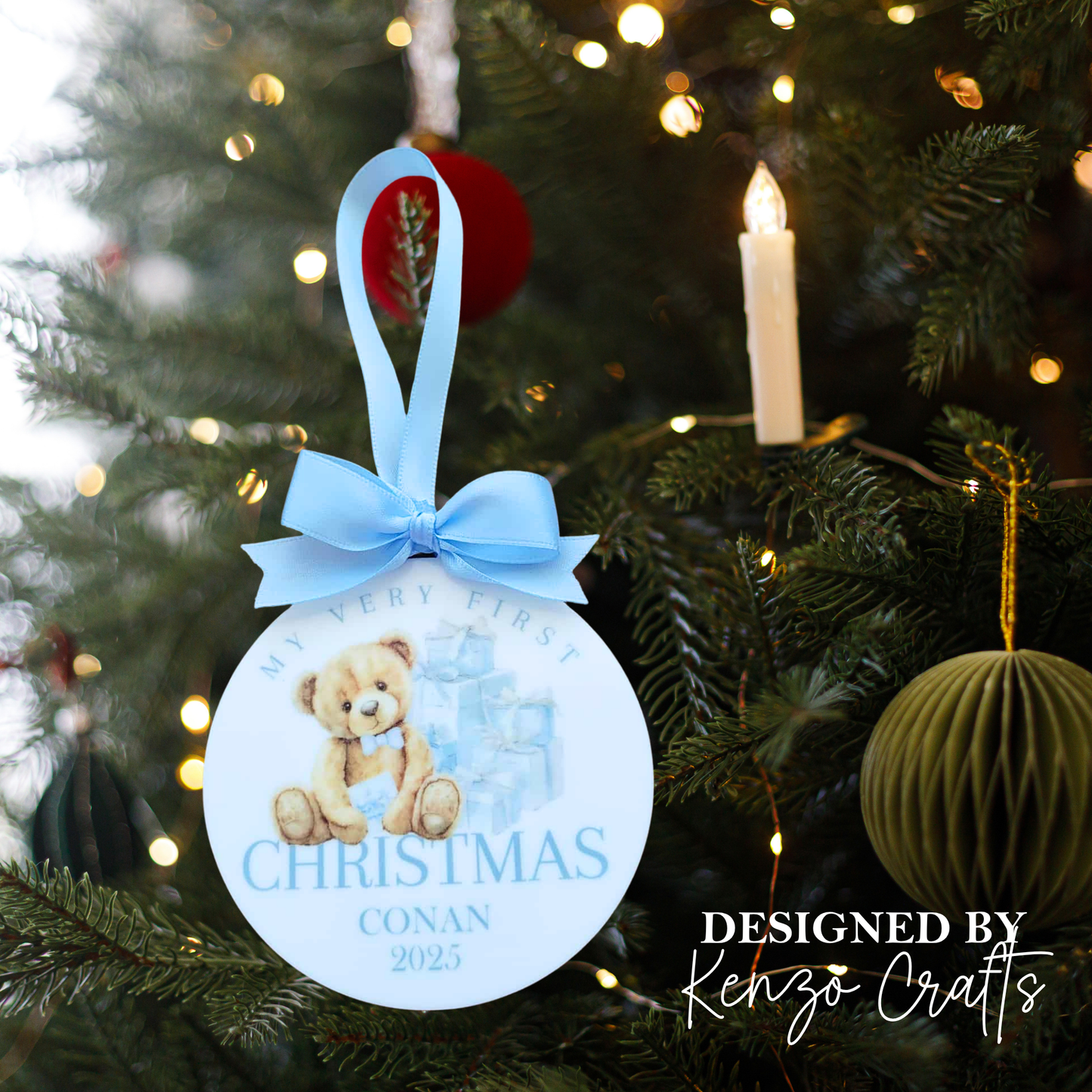 Personalised Baby's First Christmas Bear Tree Bauble