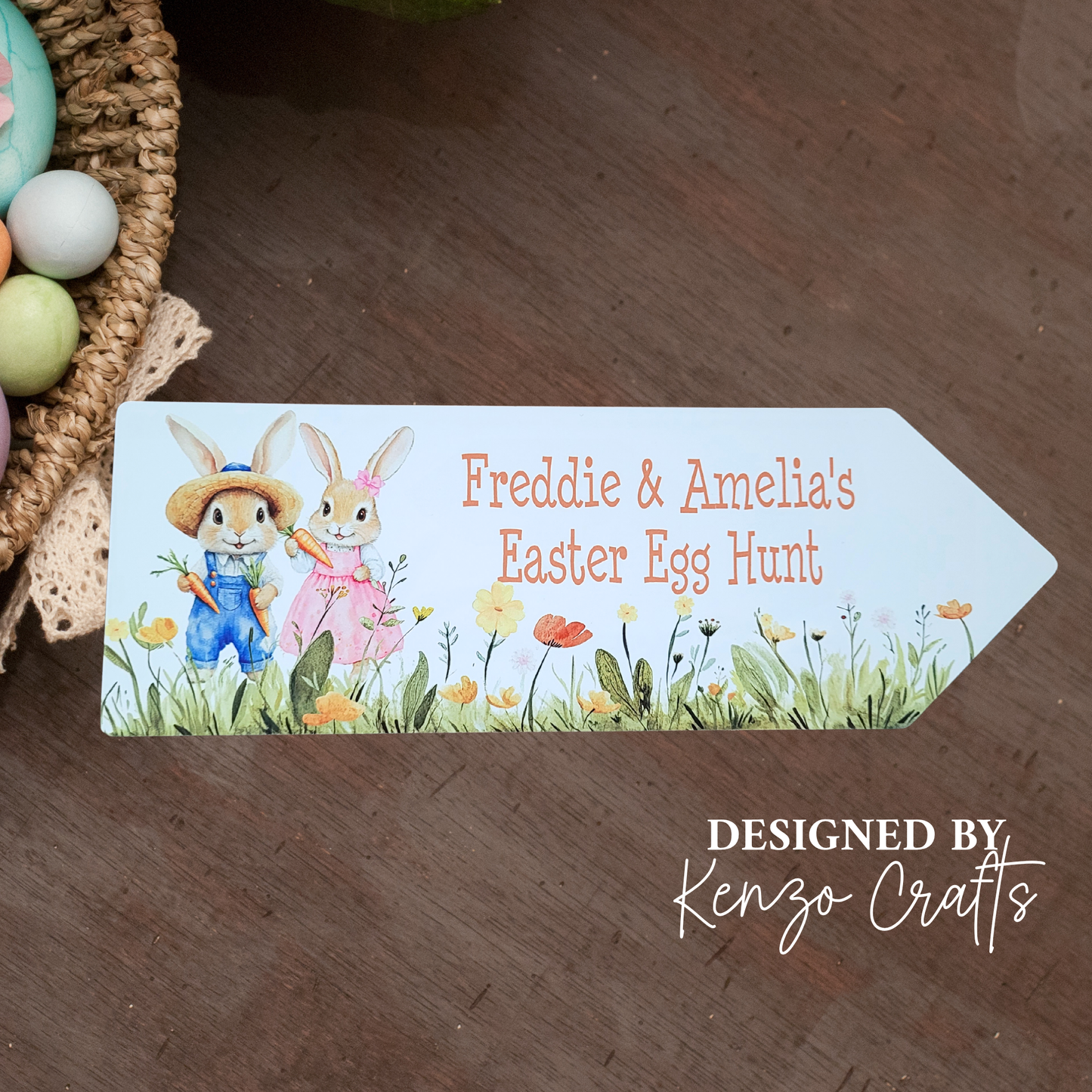 Personalised Easter Egg Hunt Arrow Sign | Custom Wording | Aluminium