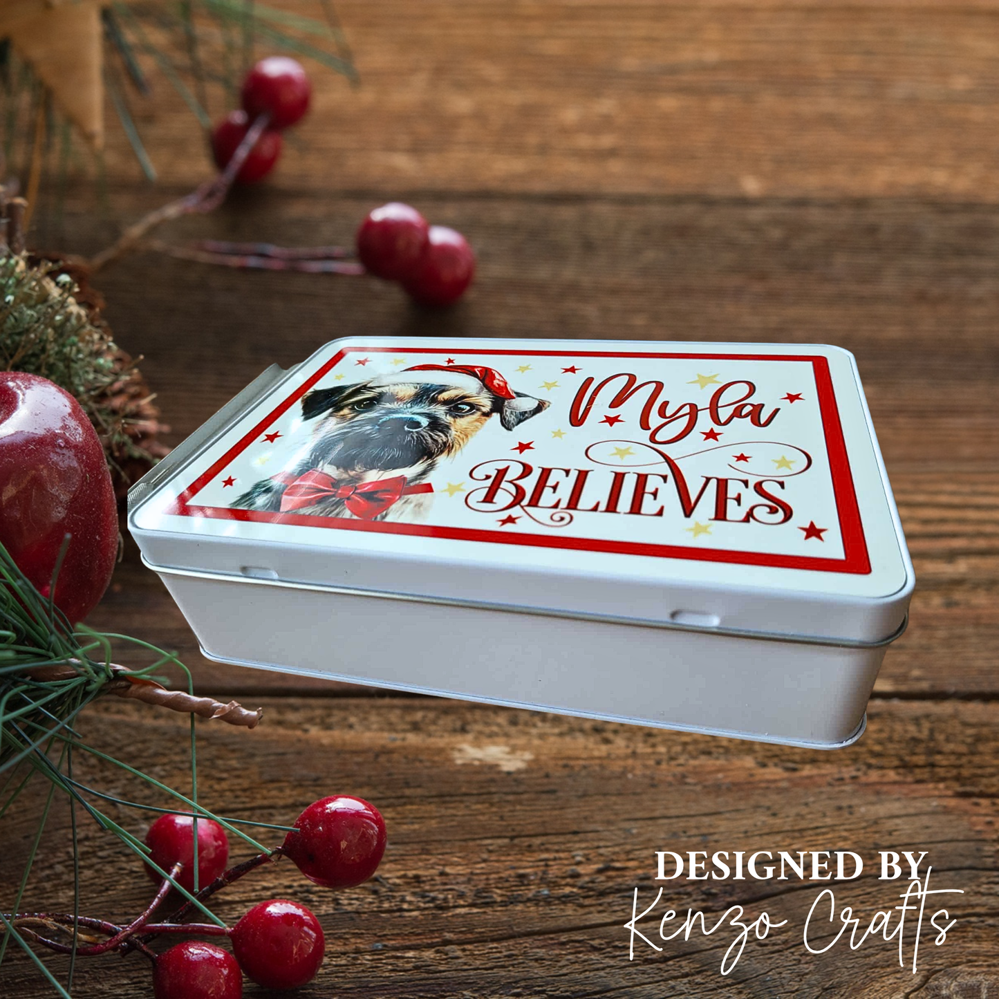Personalised Dog Breed Christmas Tin Box - Treat & Accessory Storage