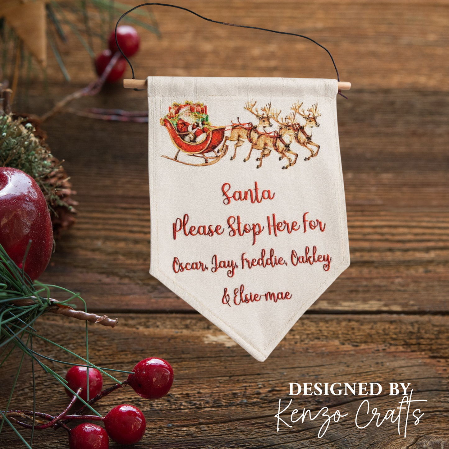 Personalised Santa Please Stop Here Christmas Pennant