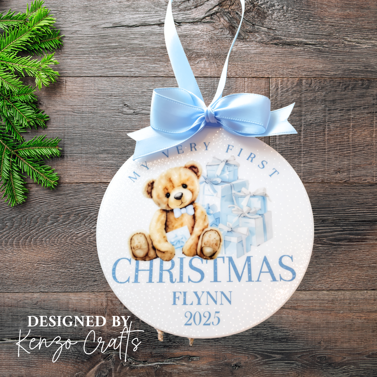 Personalised Baby's First Christmas Bear 2026 Tree Bauble