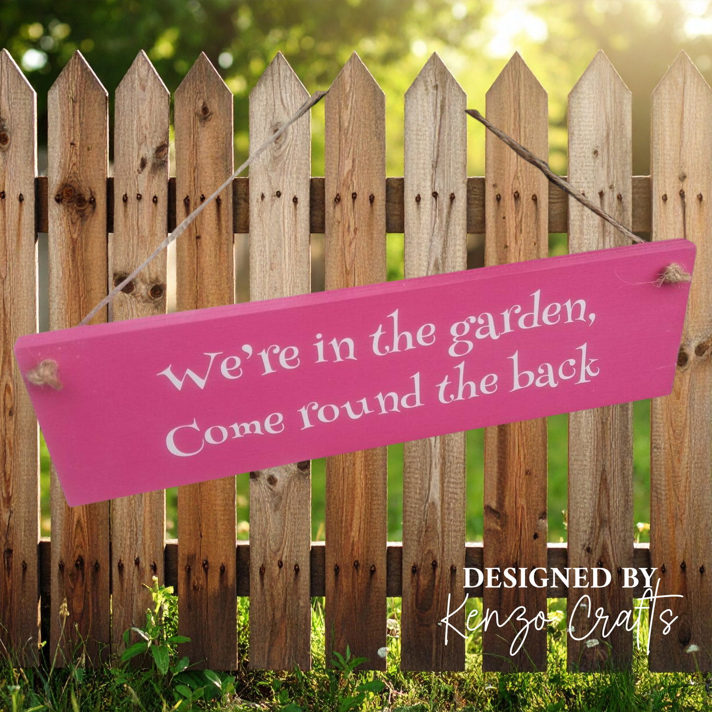 Personalised 'In The Garden' Door Hanger Sign | Handmade Wooden Plaque