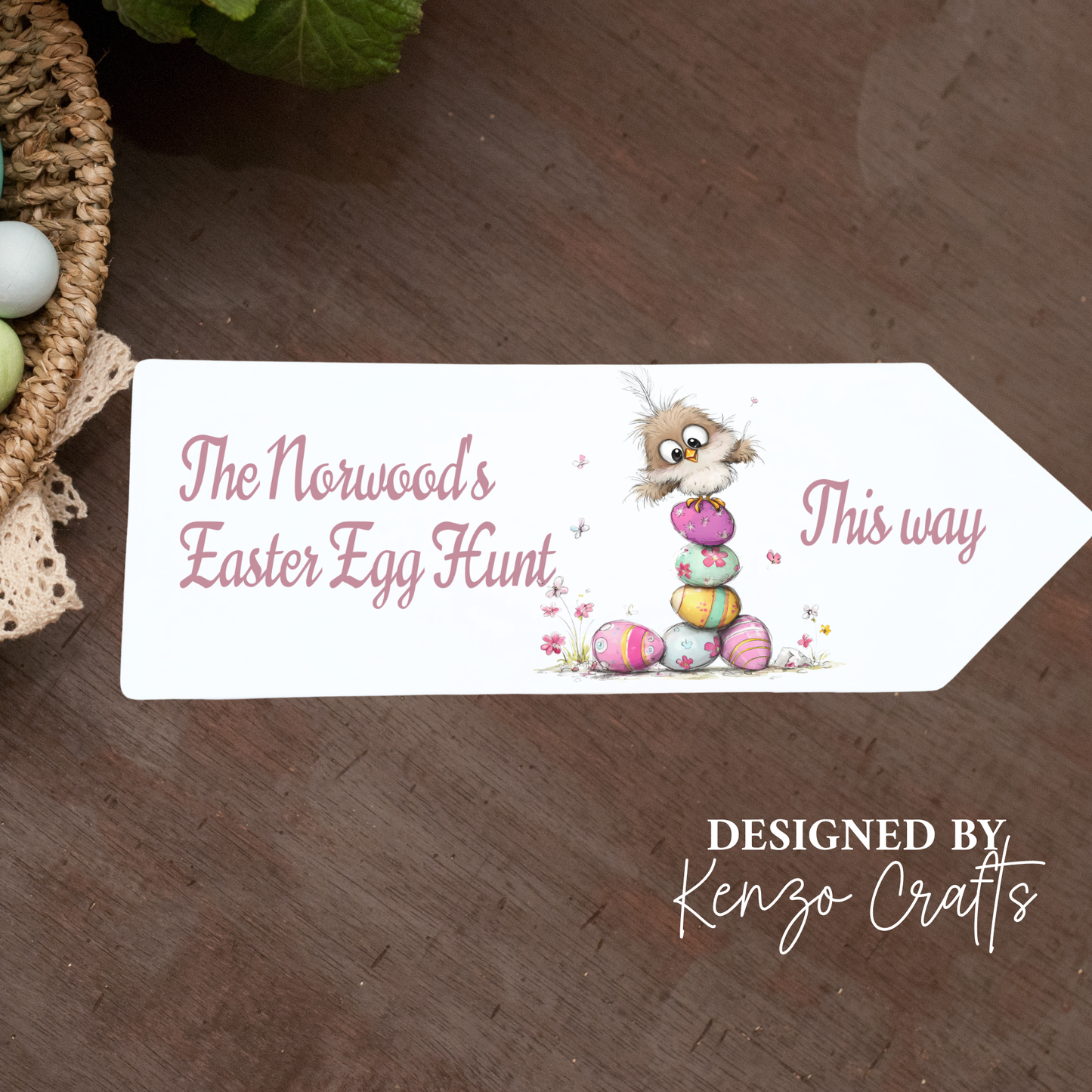 Personalised Easter Egg Hunt Arrow Sign | Custom Wording | Aluminium