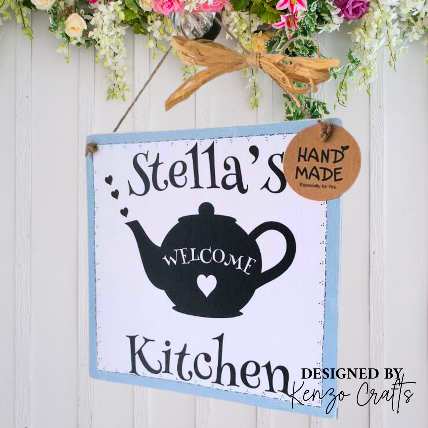 Personalised Wooden Kitchen Plaque - Custom Name Sign | Kenzo Crafts