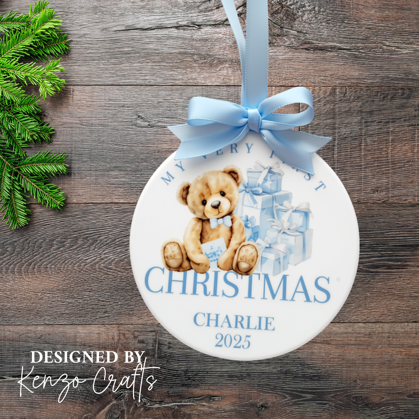 Personalised Baby's First Christmas Bear 2026 Tree Bauble