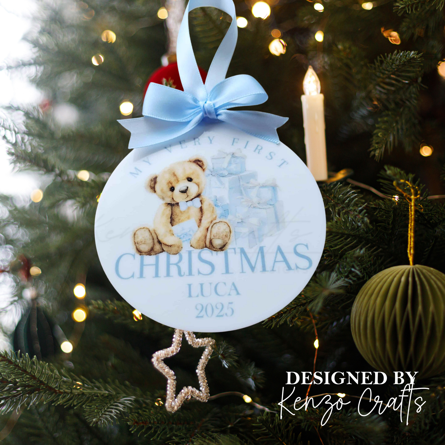 Personalised Baby's First Christmas Bear Tree Bauble