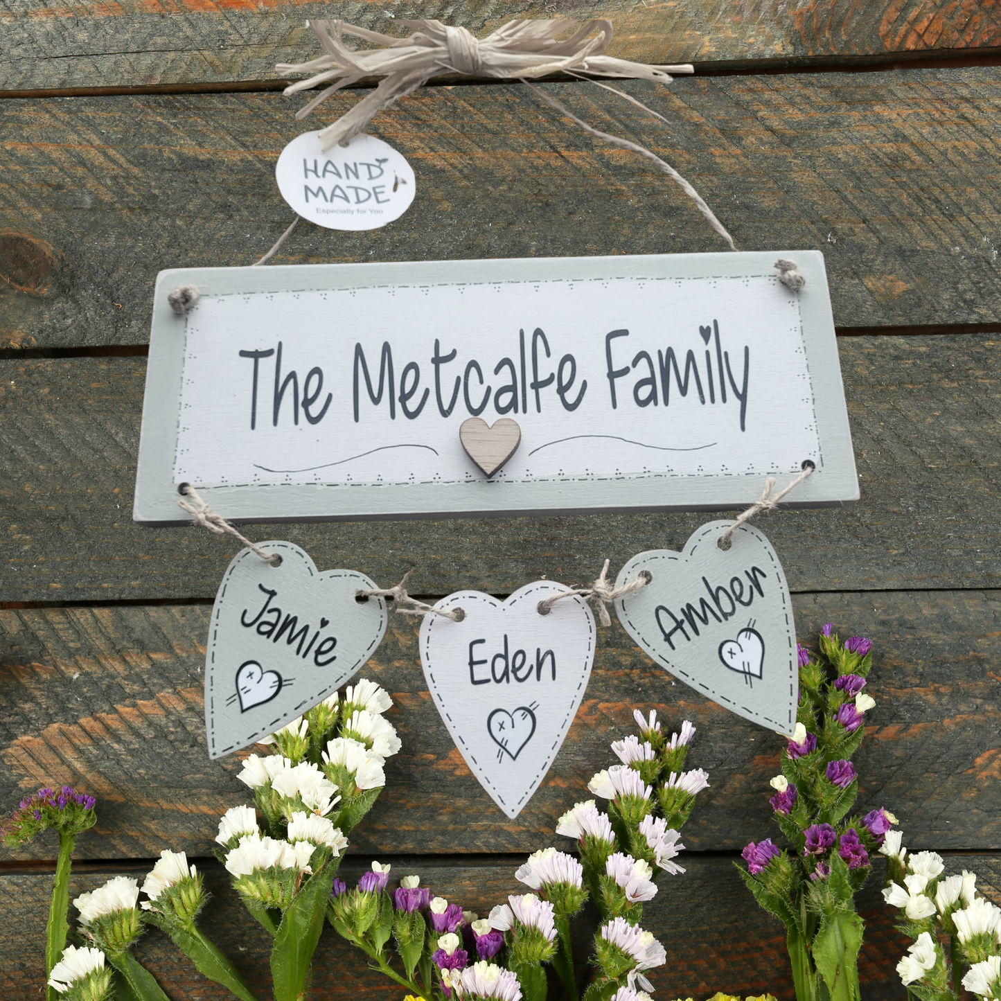 Personalised Wooden Family Surname Heart Keepsake Plaque - Wall Hanging