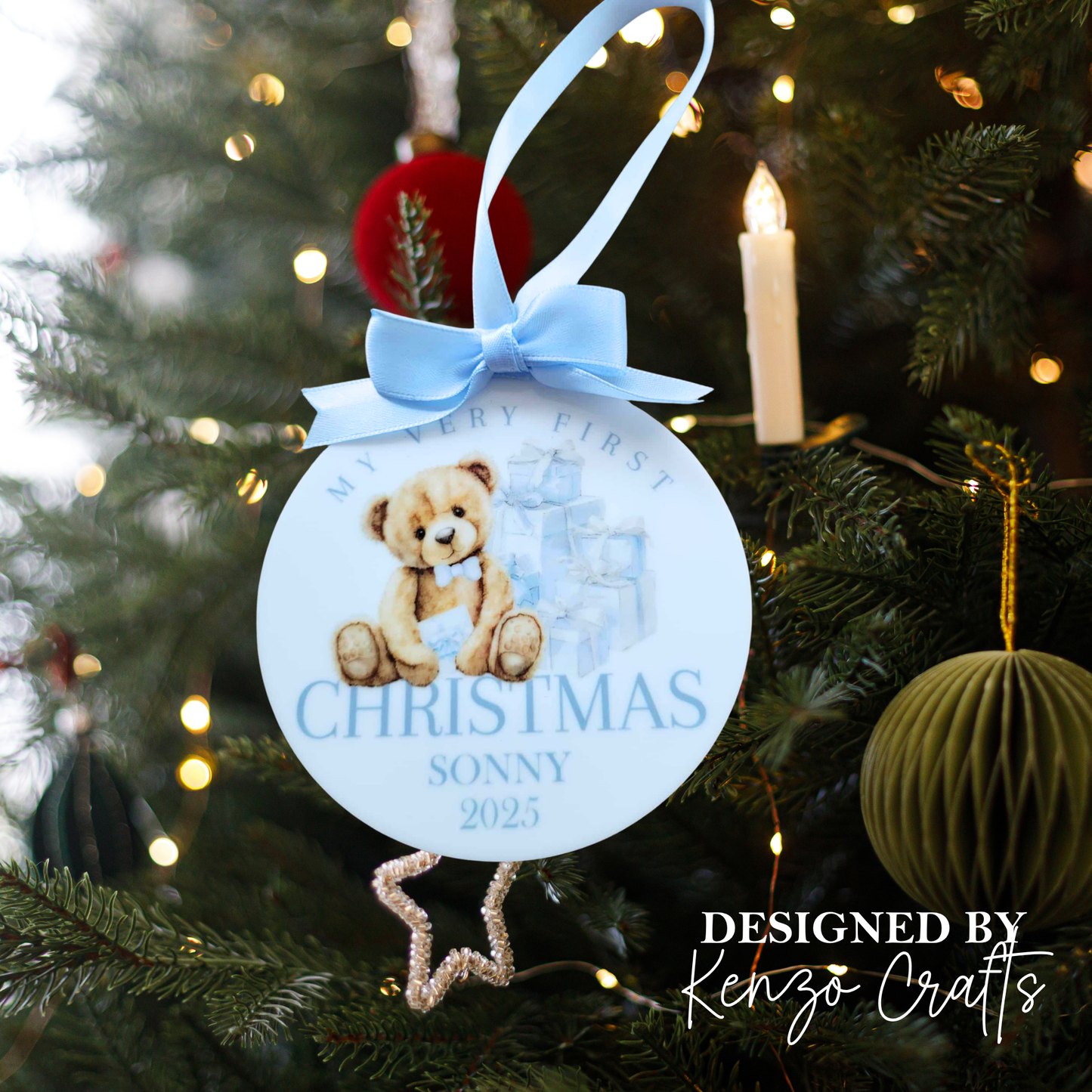 Personalised Baby's First Christmas Bear Tree Bauble