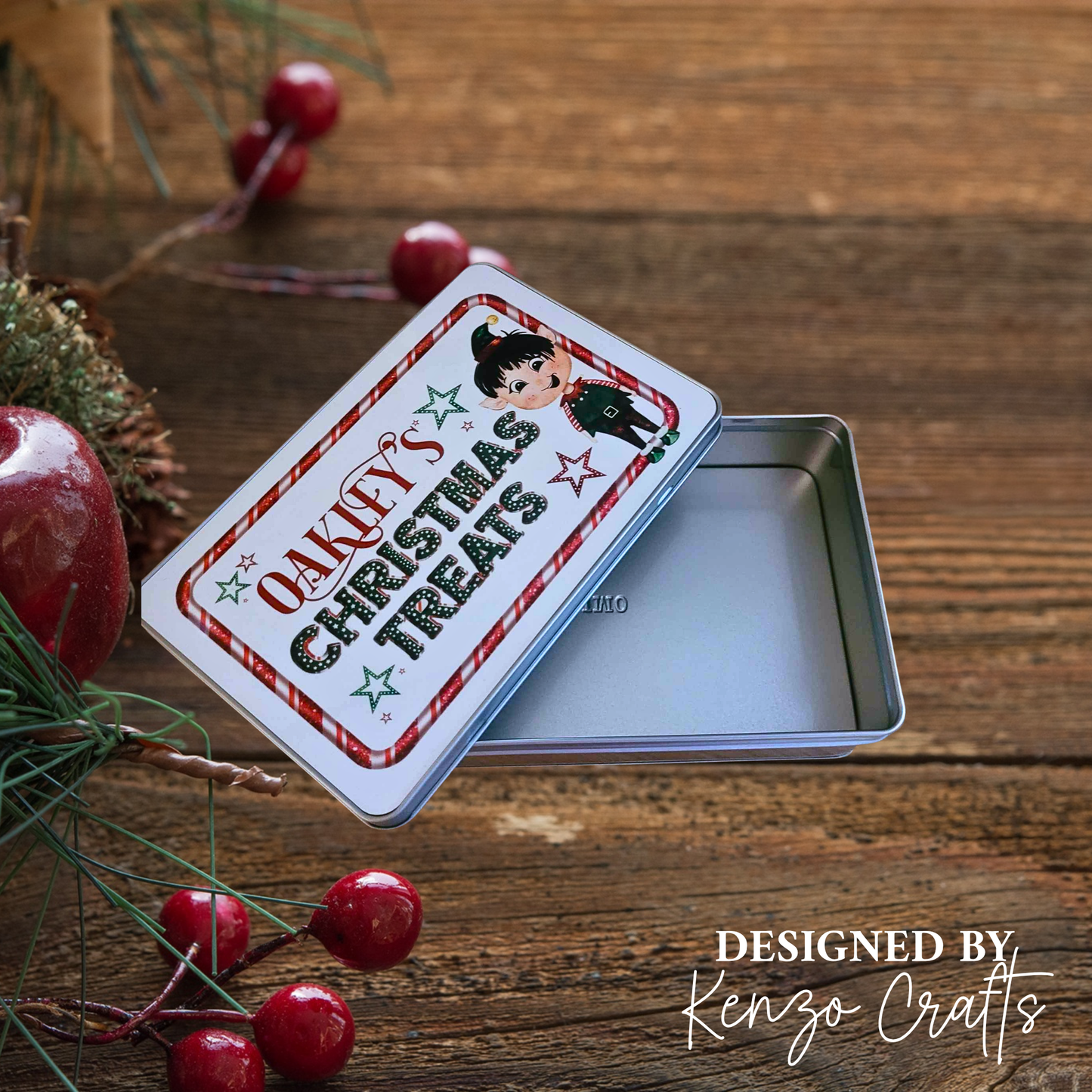 Personalised Elf Christmas Treat Tin Box - Boy or Girl Design