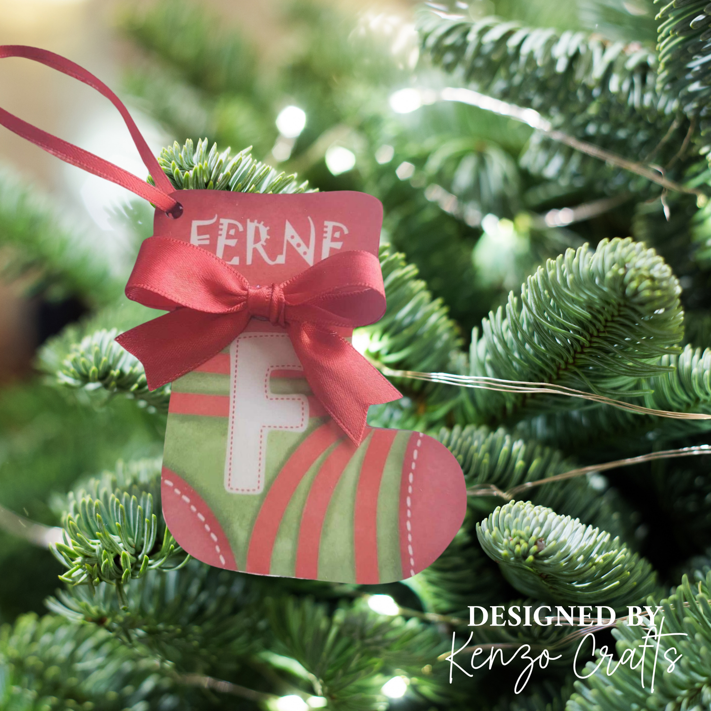 Personalised Initial Christmas Stocking Tree Decoration - Wooden Alphabet Bauble with Name